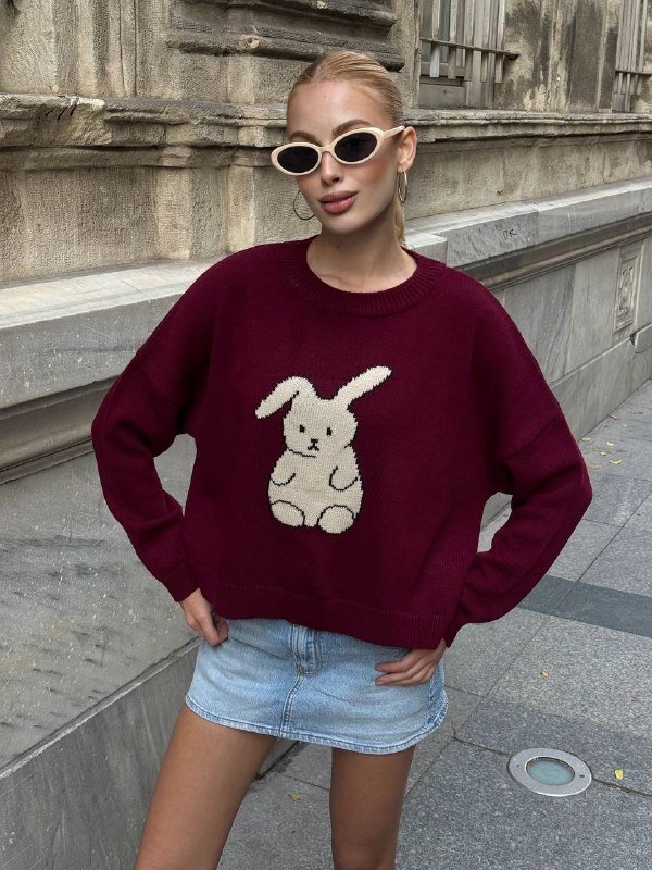 Tavşan Desenli Triko Kazak