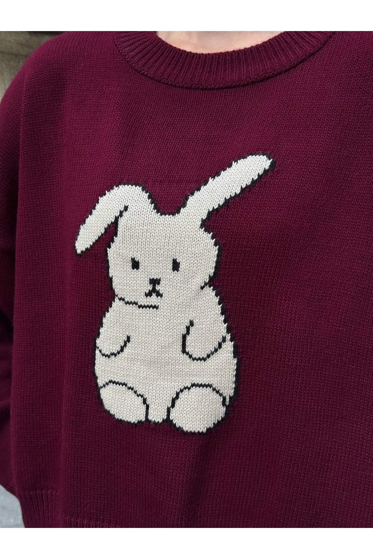 Tavşan Desenli Triko Kazak