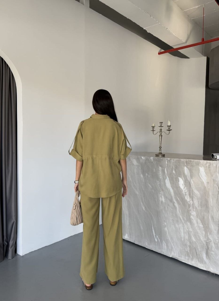 Tensel Kumaş Gömlek Pantalon Takım Haki