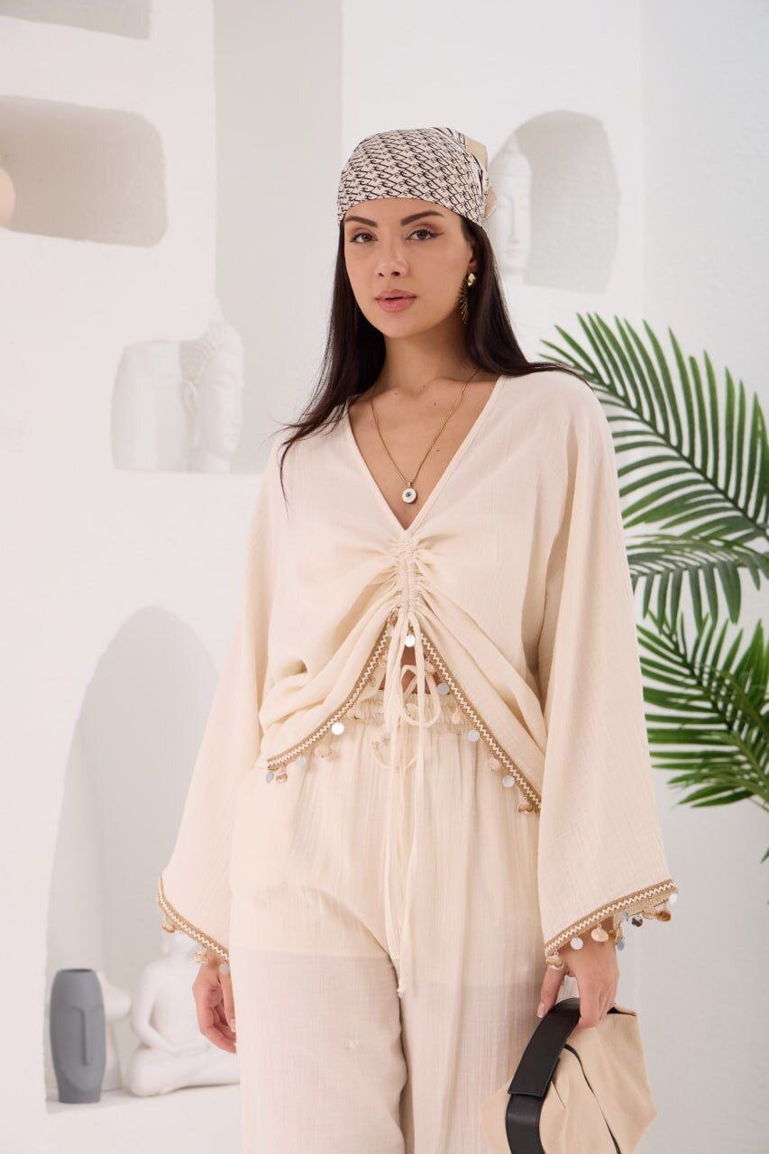 Truvakor Kol Bluz ve Pantalon Takım Bej