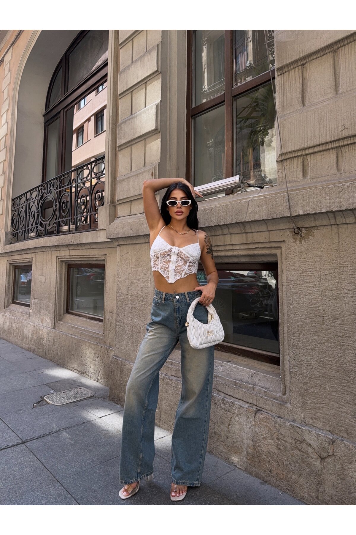 Vintage Yıkamalı Wide Leg Jean Pantolon