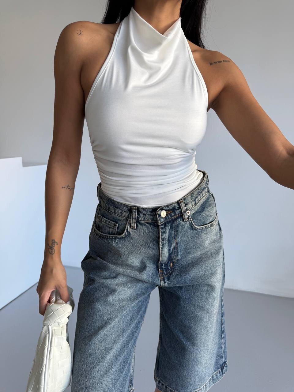 Yaka Detay Sandy Bluz Beyaz