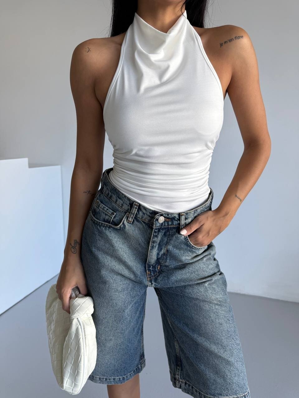 Yaka Detay Sandy Bluz Beyaz