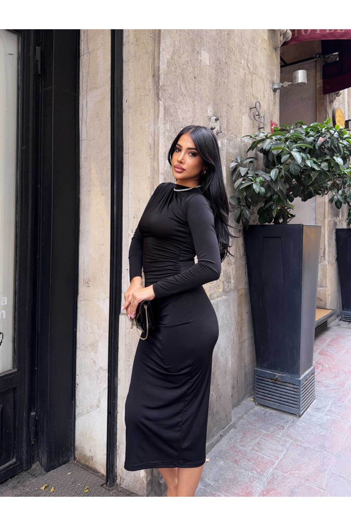 Yaka Detay Sandy Kumaş Elbise