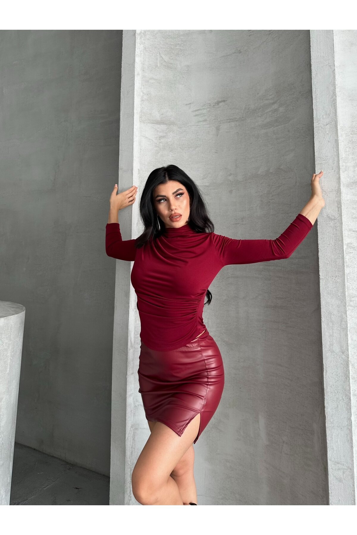 Yarım Balıkçı Bordo Sandy Bluz