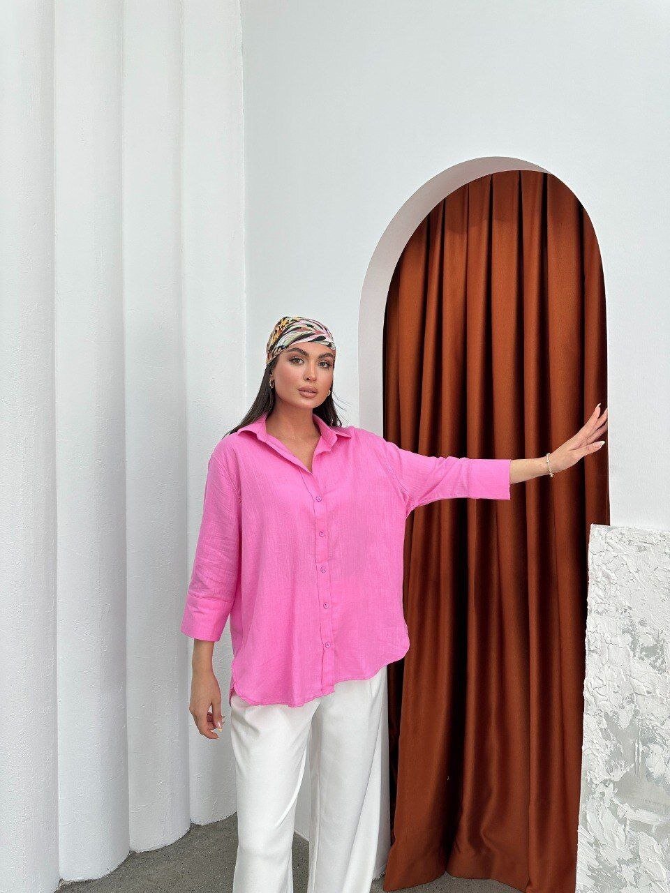Yıkamalı Pamuk Keten Gömlek Pembe