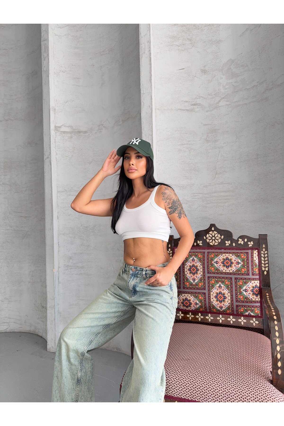 Yüksek Bel Açık Mavi Wide Leg Jean Pantolon