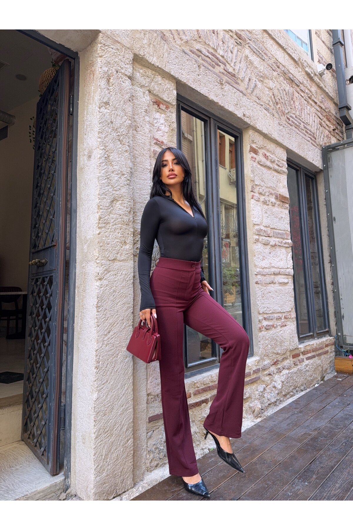 Yüksek Bel Çimalı Palazzo Pantolon