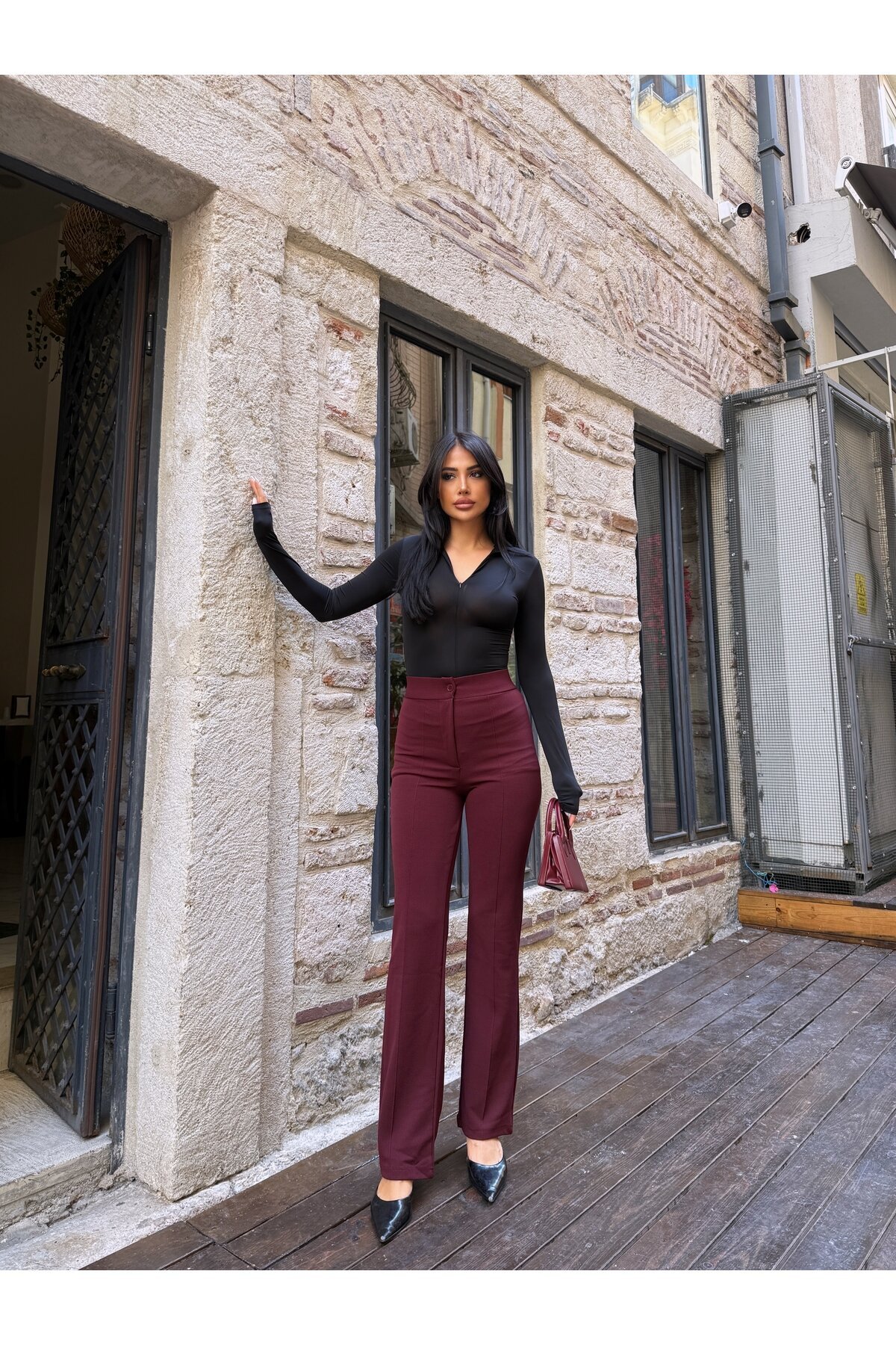 Yüksek Bel Çimalı Palazzo Pantolon