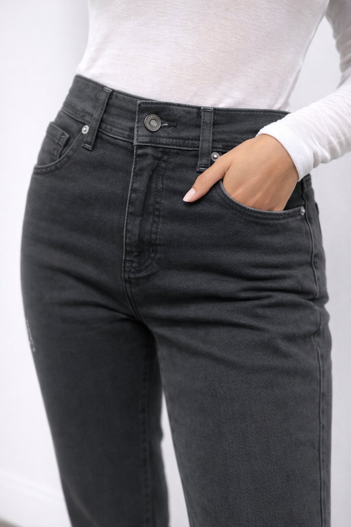 Antrasit Renk Esnek Jean