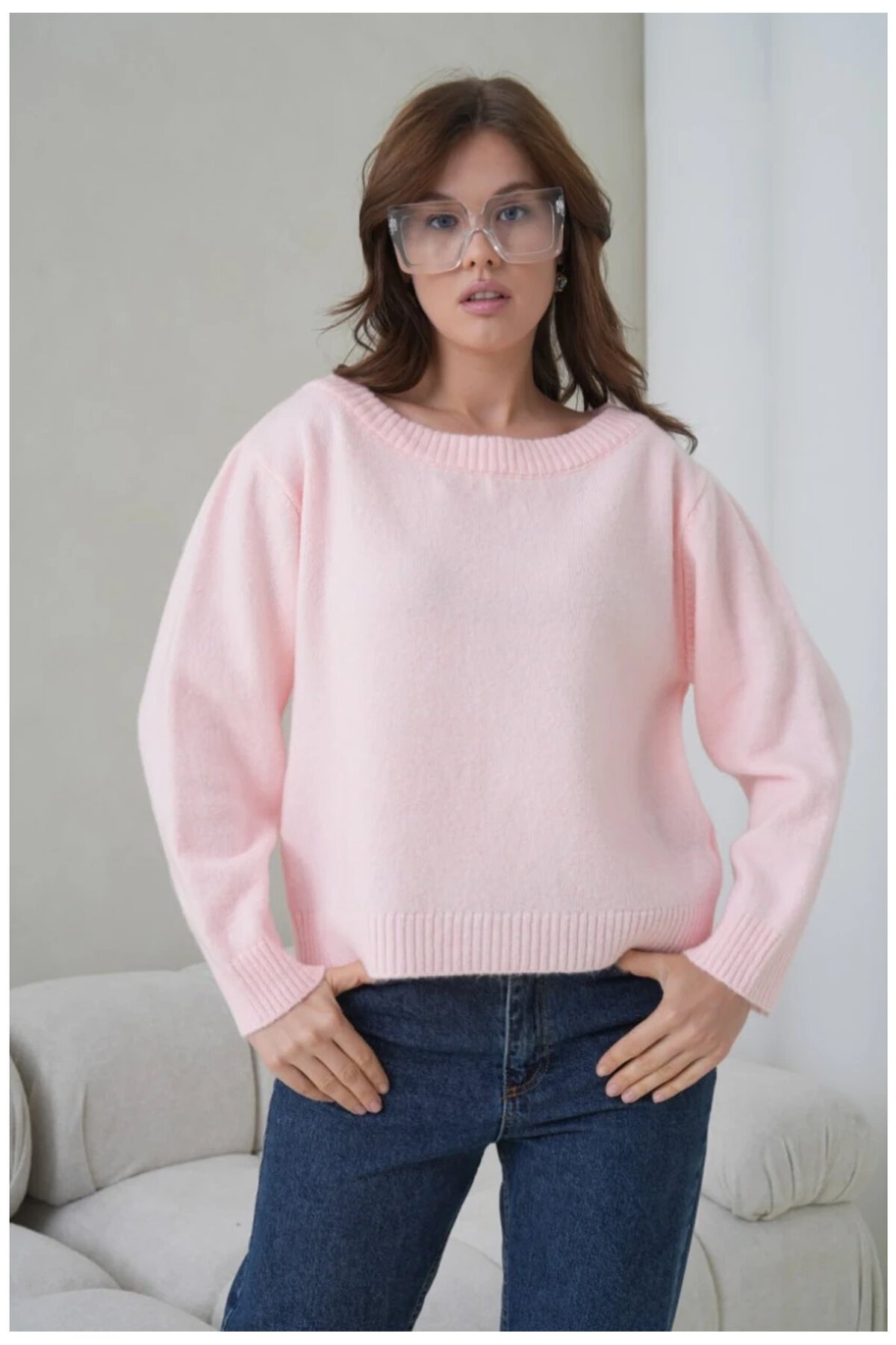 Asimetrik Yaka Oversize Triko Kazak