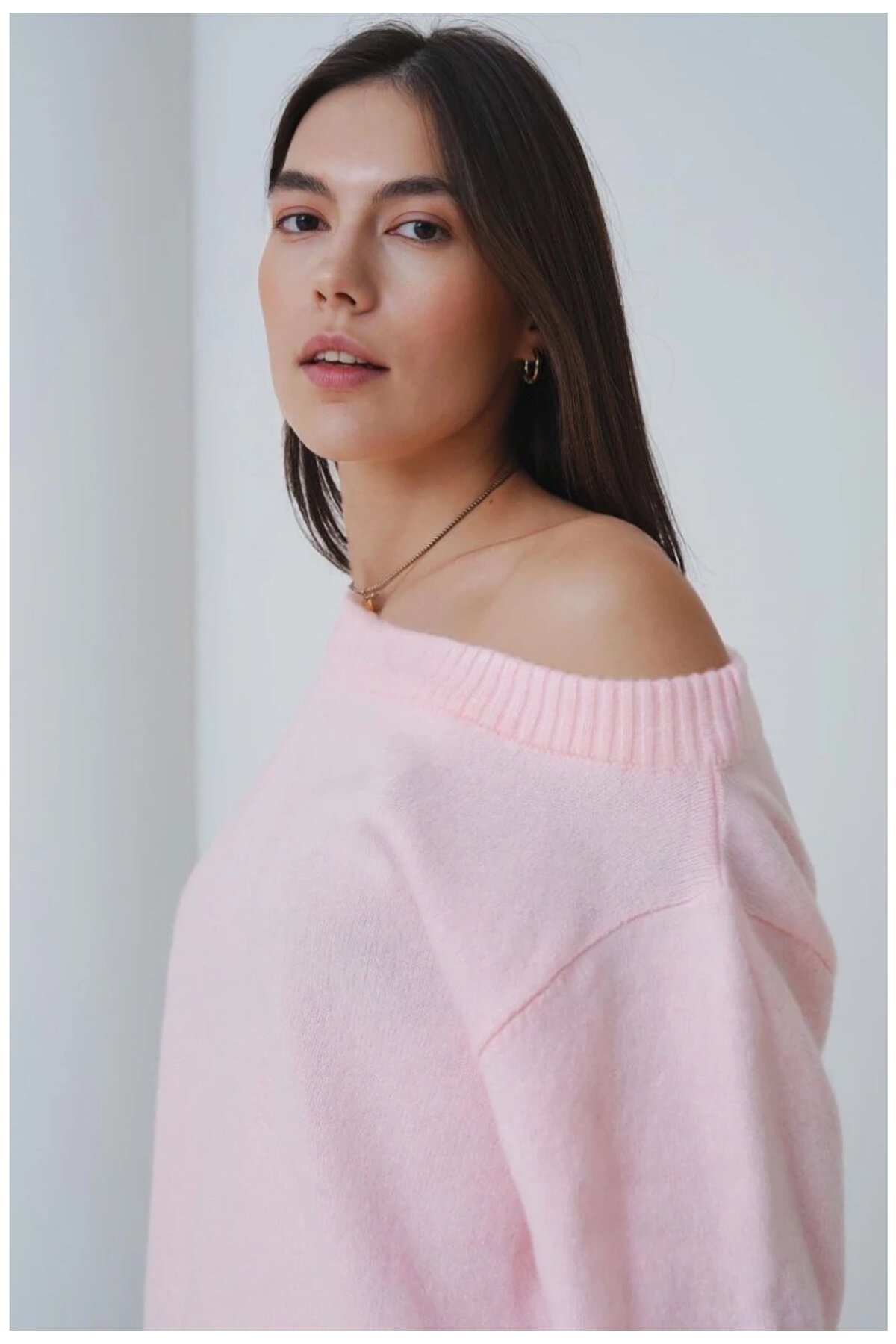 Asimetrik Yaka Oversize Triko Kazak