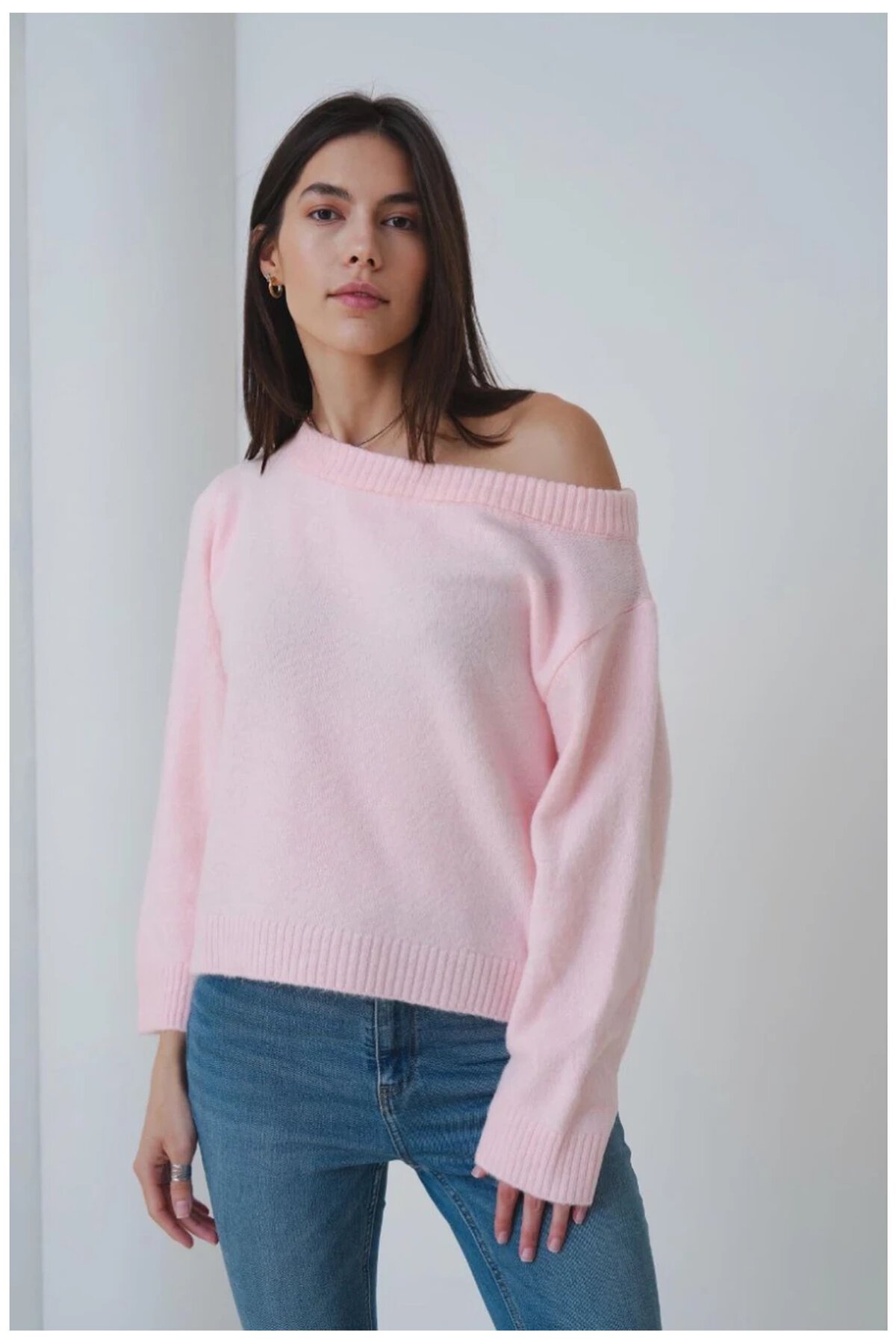 Asimetrik Yaka Oversize Triko Kazak