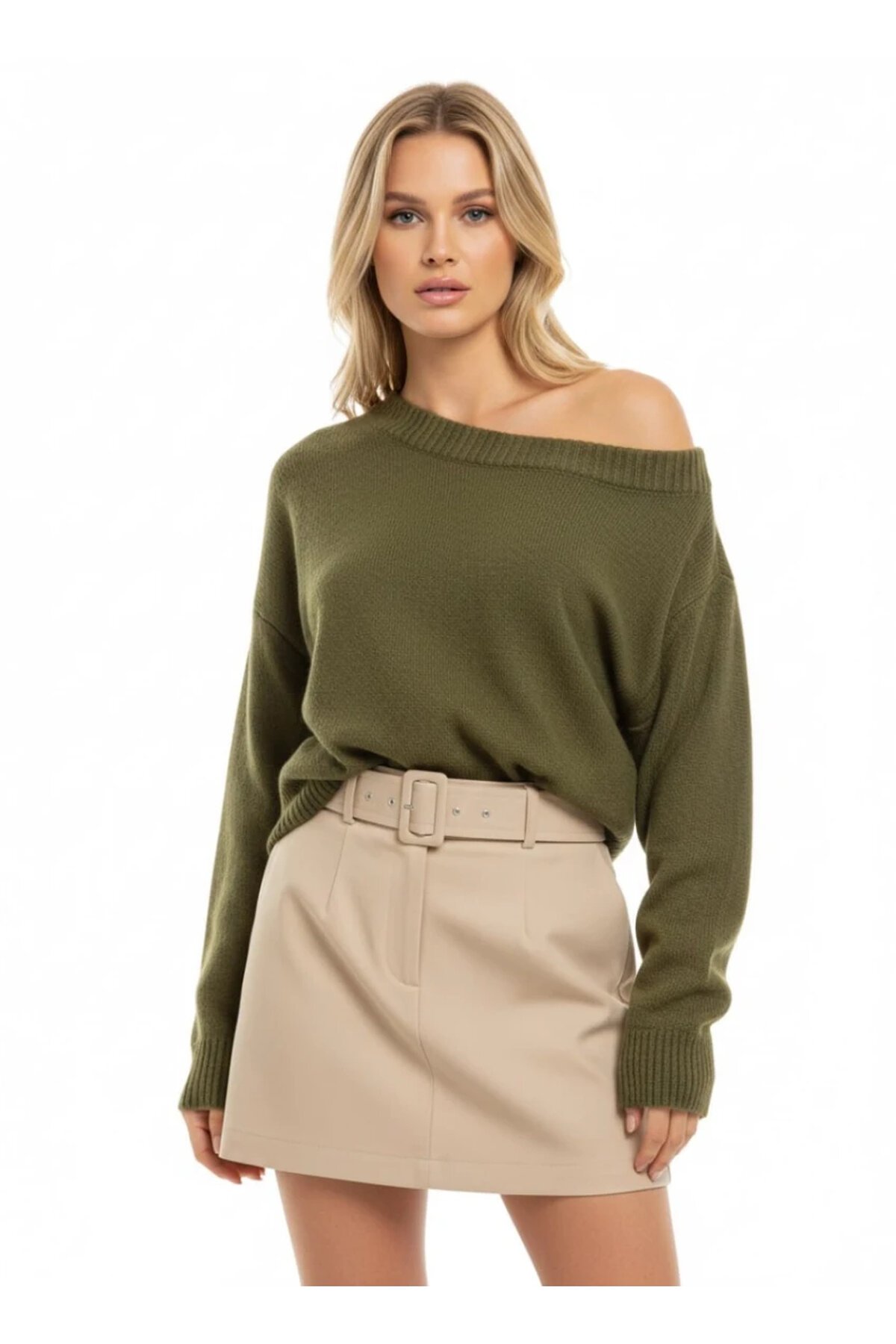 Asimetrik Yaka Oversize Triko Kazak