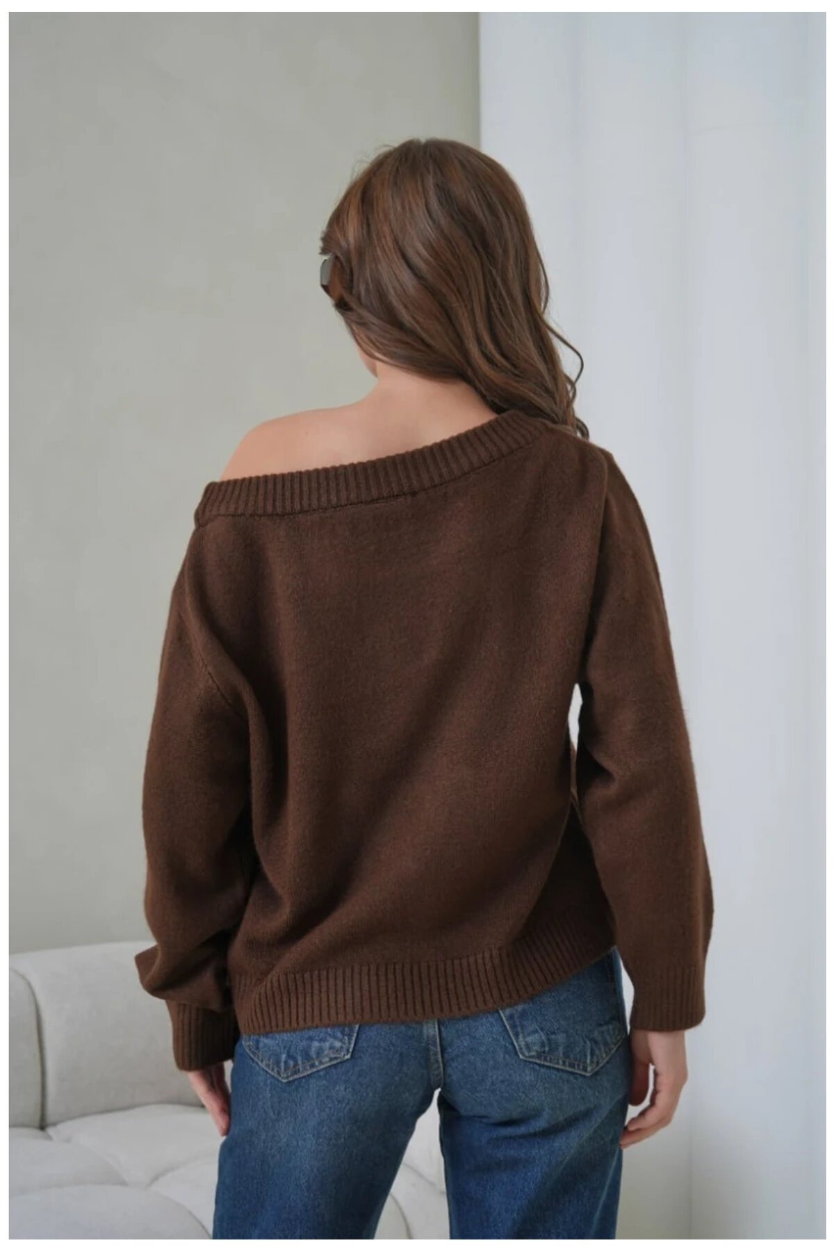 Asimetrik Yaka Oversize Triko Kazak