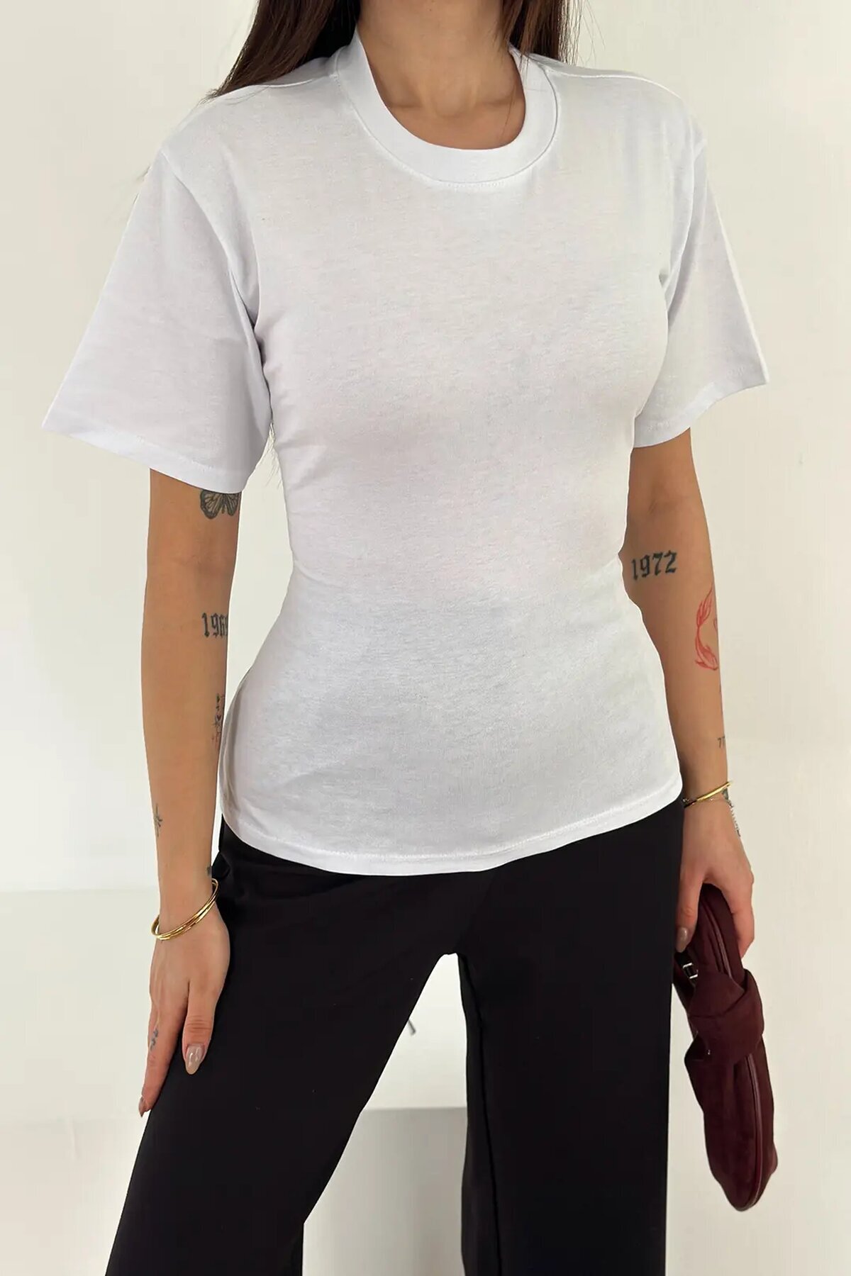 Bağlama Detaylı Kısa Kollu Tişört Beyaz