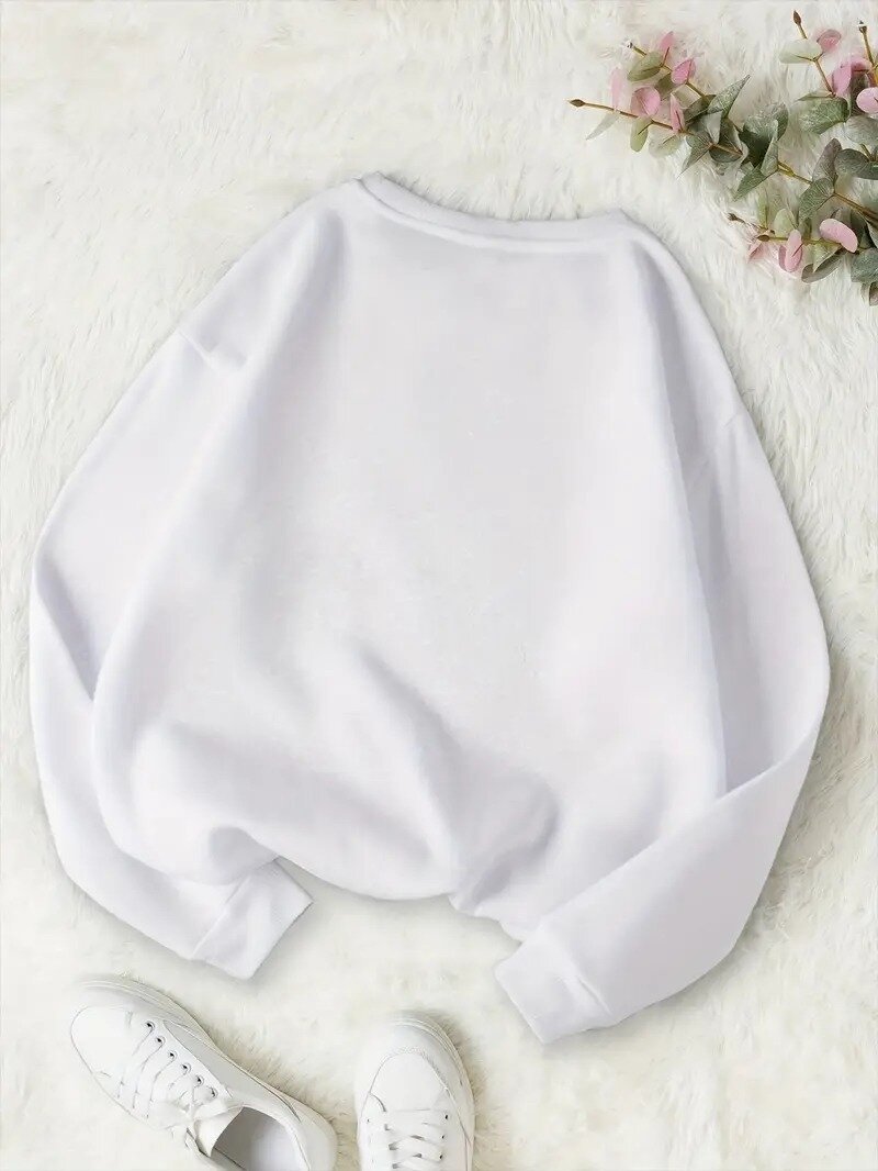 Beyaz Kiraz Baskılı Oversize 3 İplik Sweat