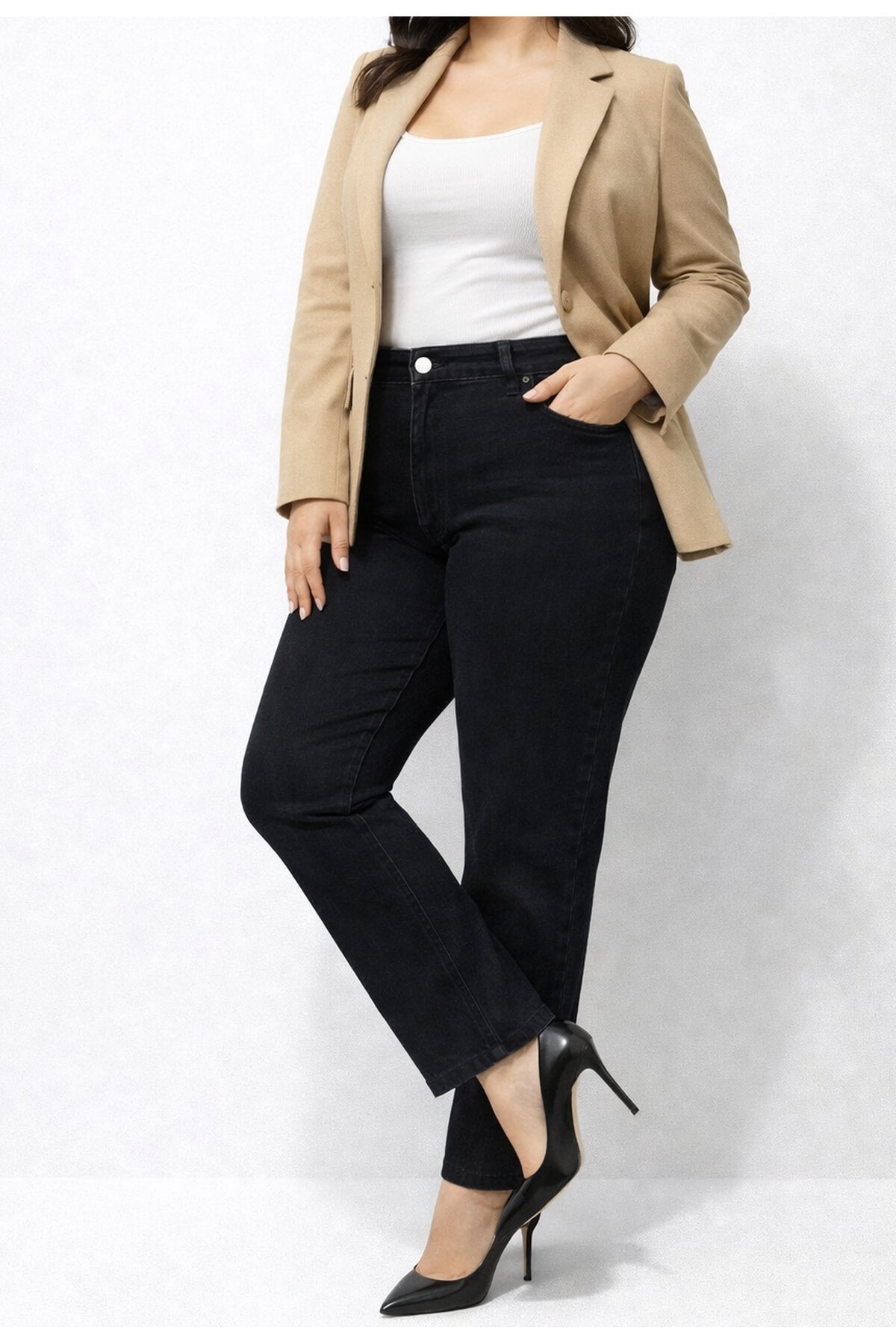 Büyük Beden Esnek Siyah Kadın Jean