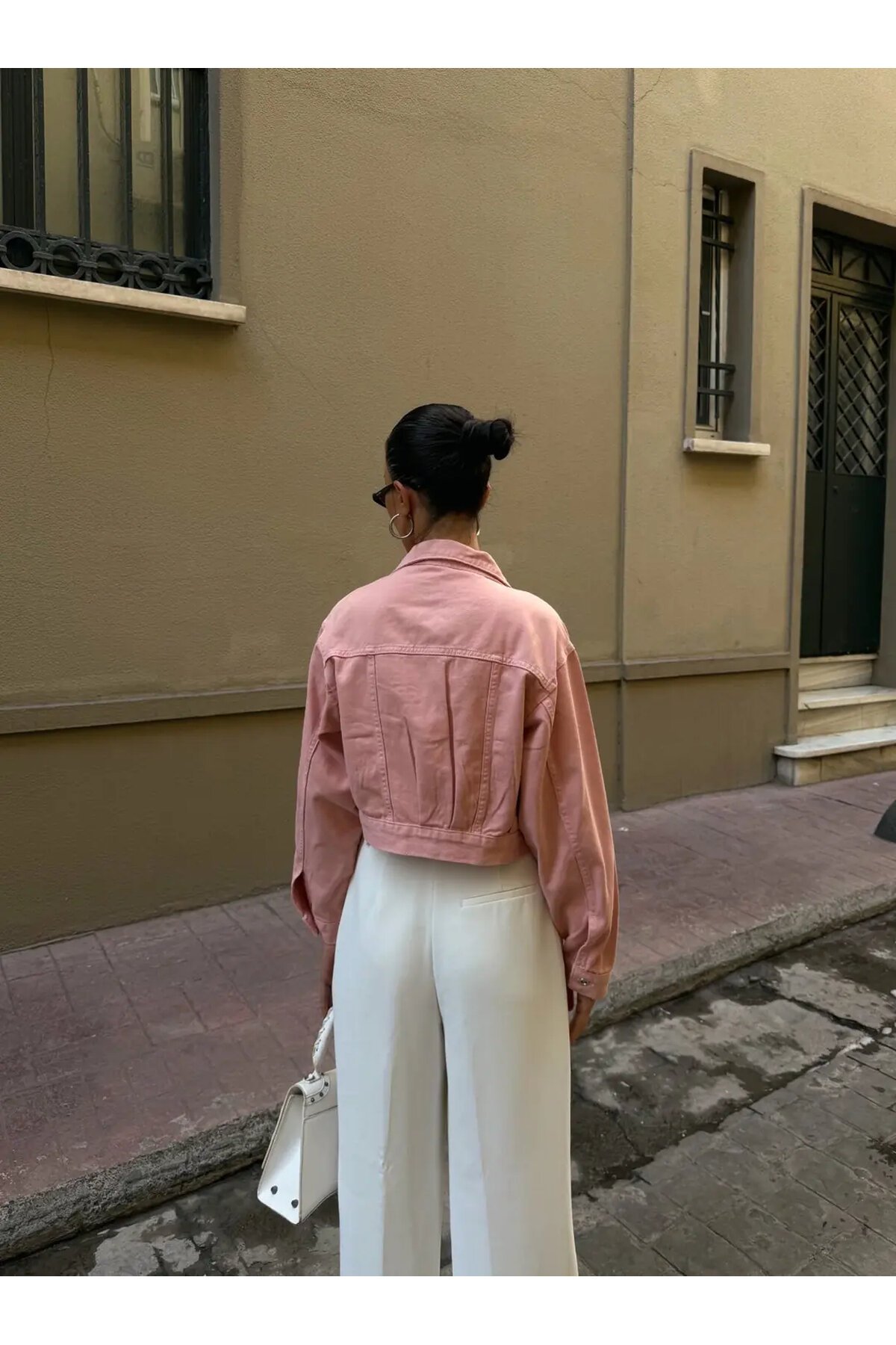 Çift Cep Denim Crop Ceket