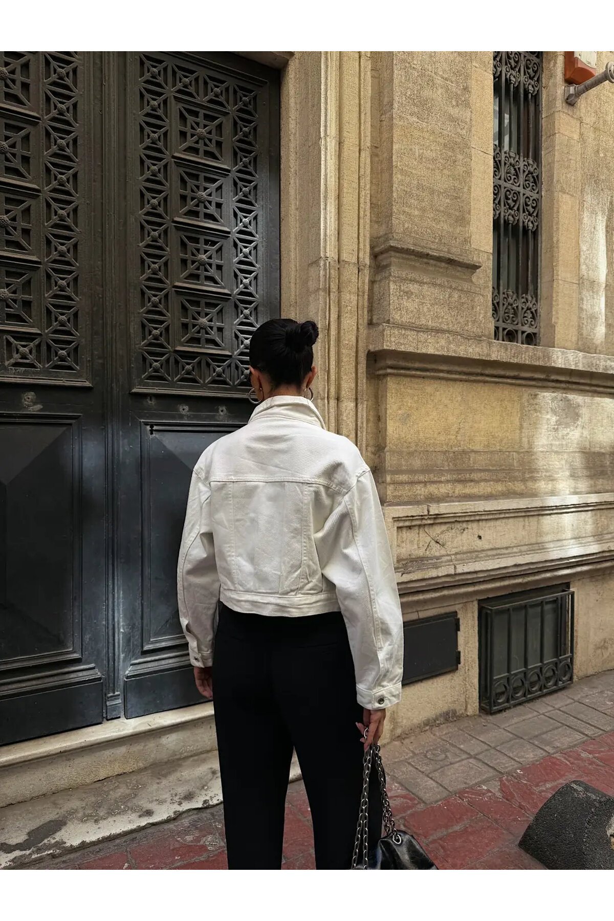 Çift Cep Denim Crop Ceket