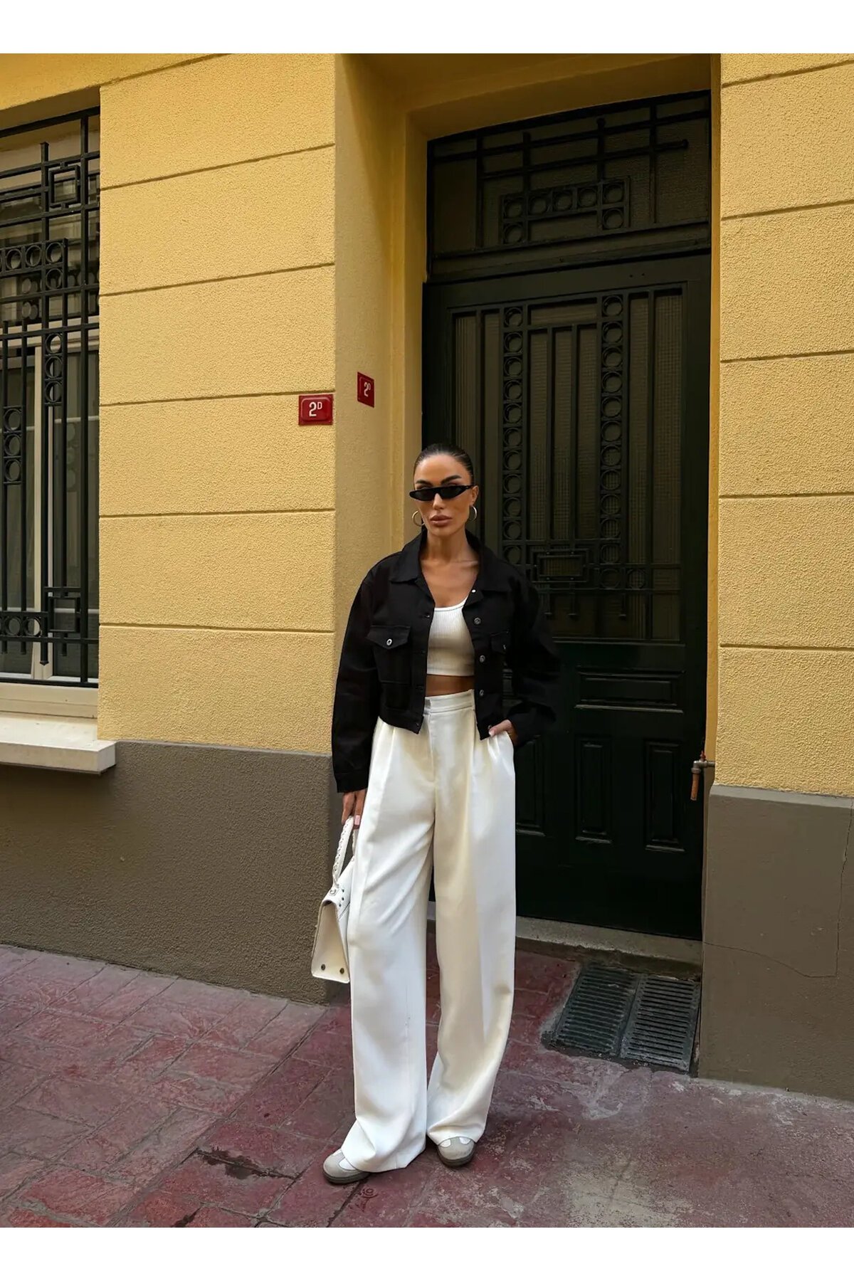 Çift Cep Denim Crop Ceket