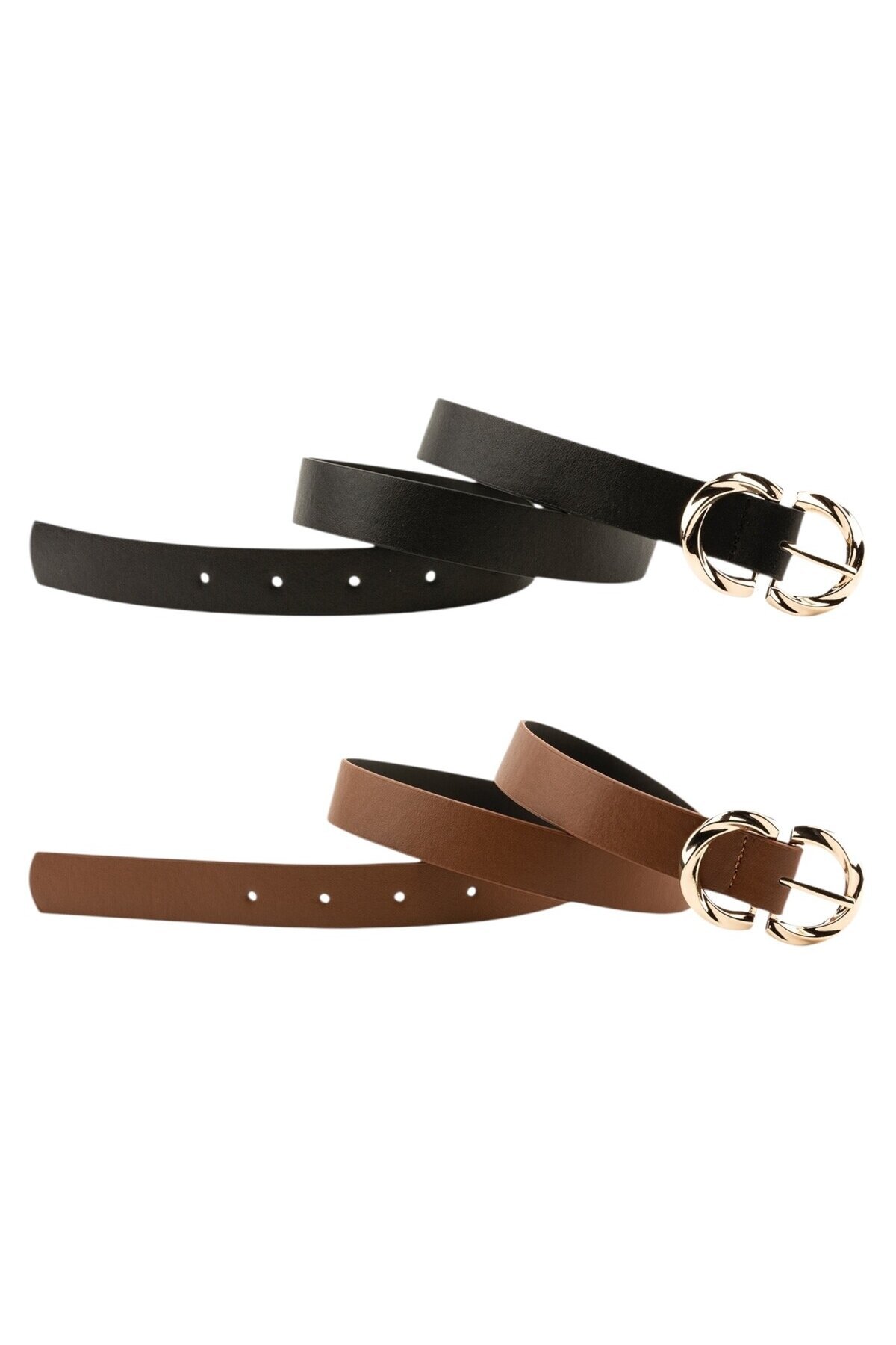 Çift D Tokalı İkili Set Siyah_Taba Kadın Kemeri