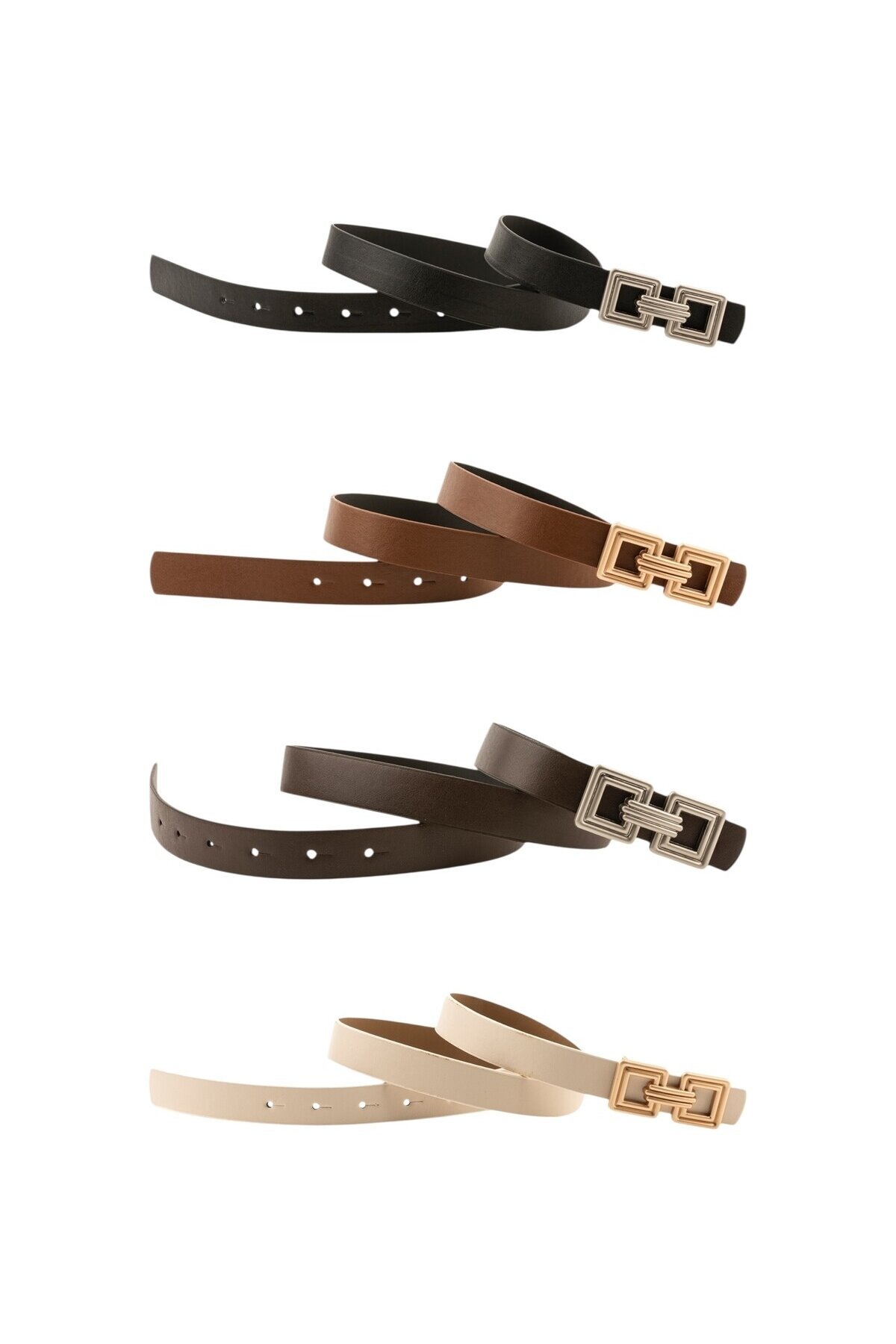 Çift Kare Tokalı 4 Lü Set Kadın Kemer