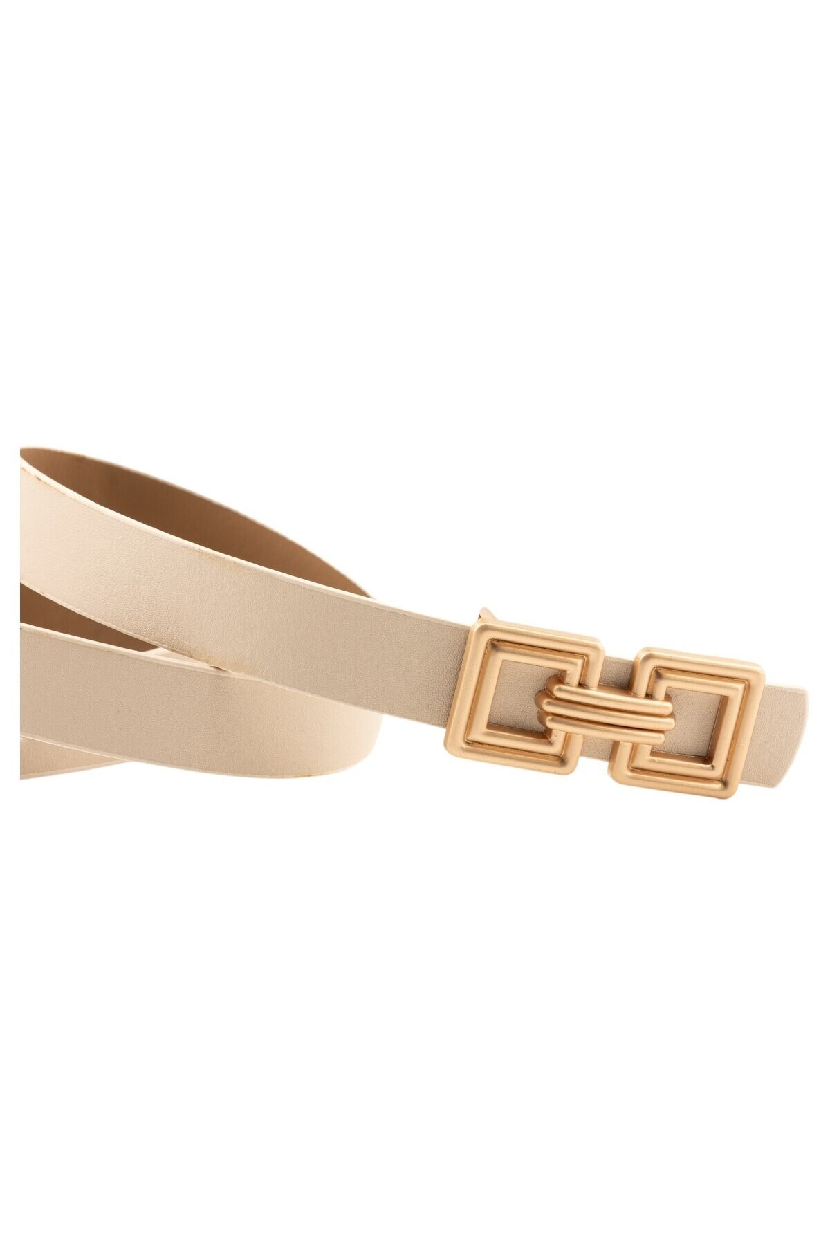 Çift Kare Tokalı Bej Kadın Kemer