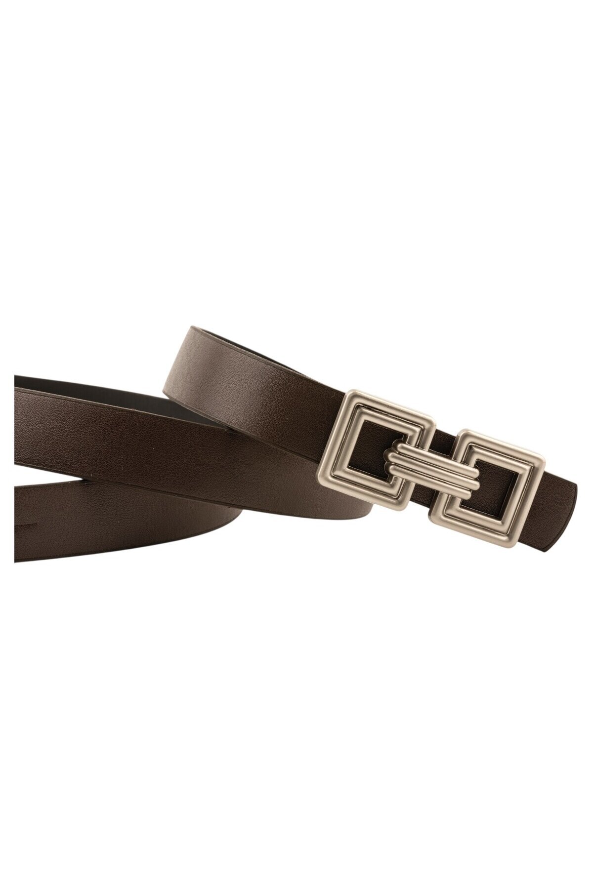 Çift Kare Tokalı İkili Set Kahverengi_Bej Kadın Kemer