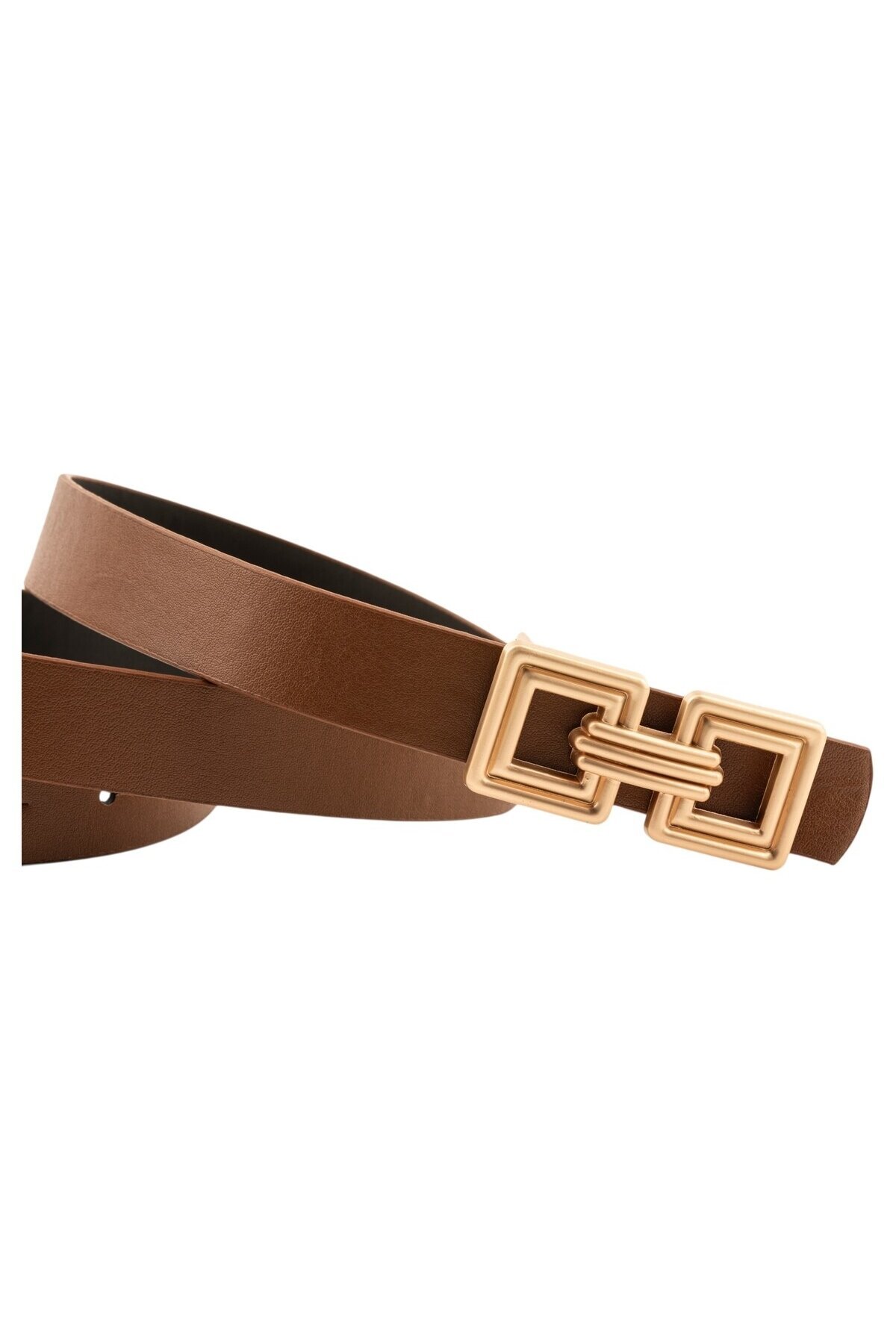 Çift Kare Tokalı İkili Set Siyah_Taba Kadın Kemer