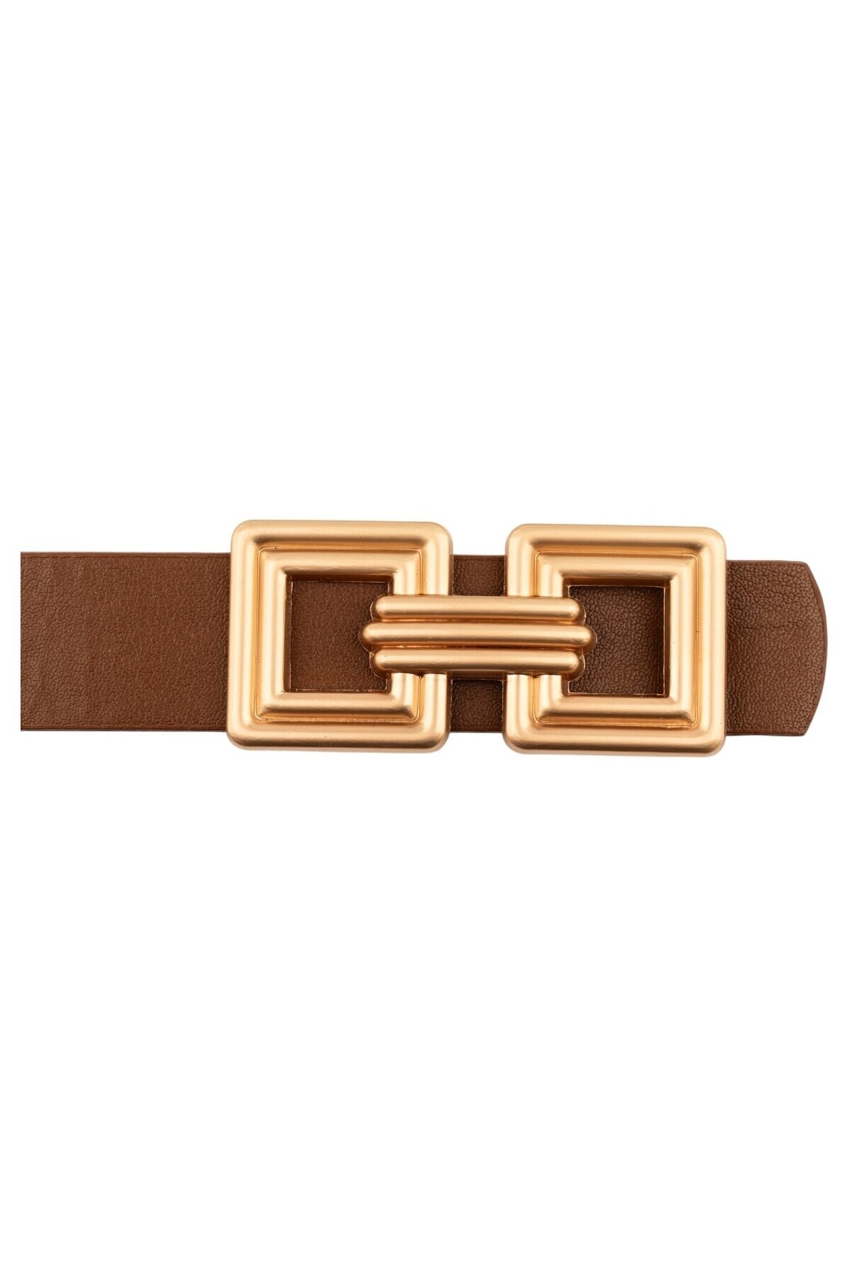 Çift Kare Tokalı İkili Set Siyah_Taba Kadın Kemer