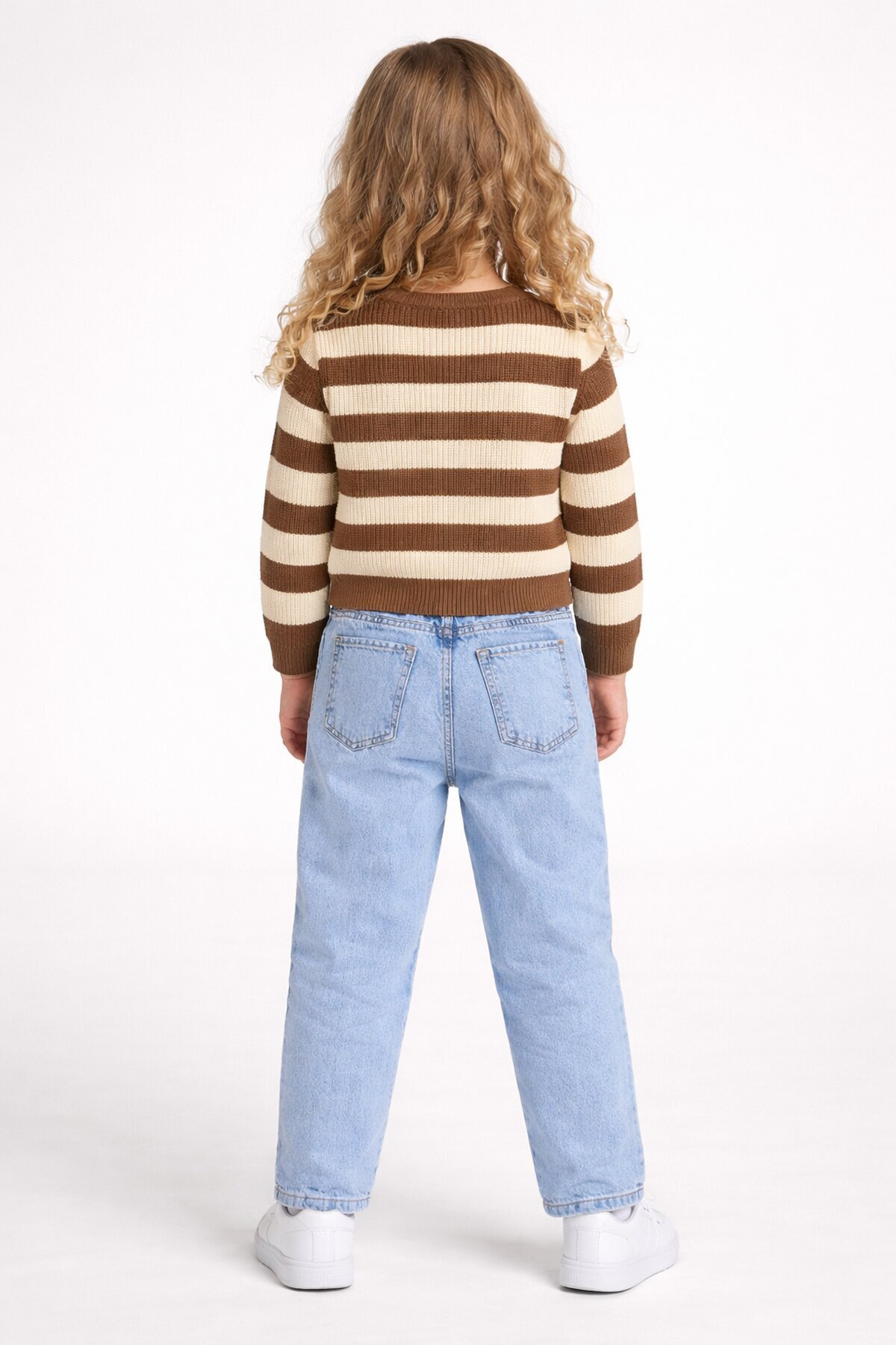 Çizgili Kazak Ve Jean Takım Bej