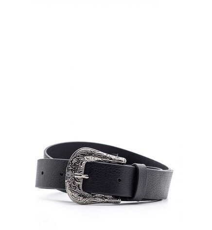 Desenli Siyah Nikel Tokalı Kemer