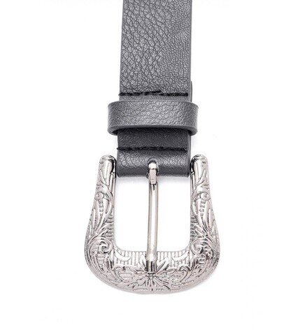 Desenli Siyah Nikel Tokalı Kemer