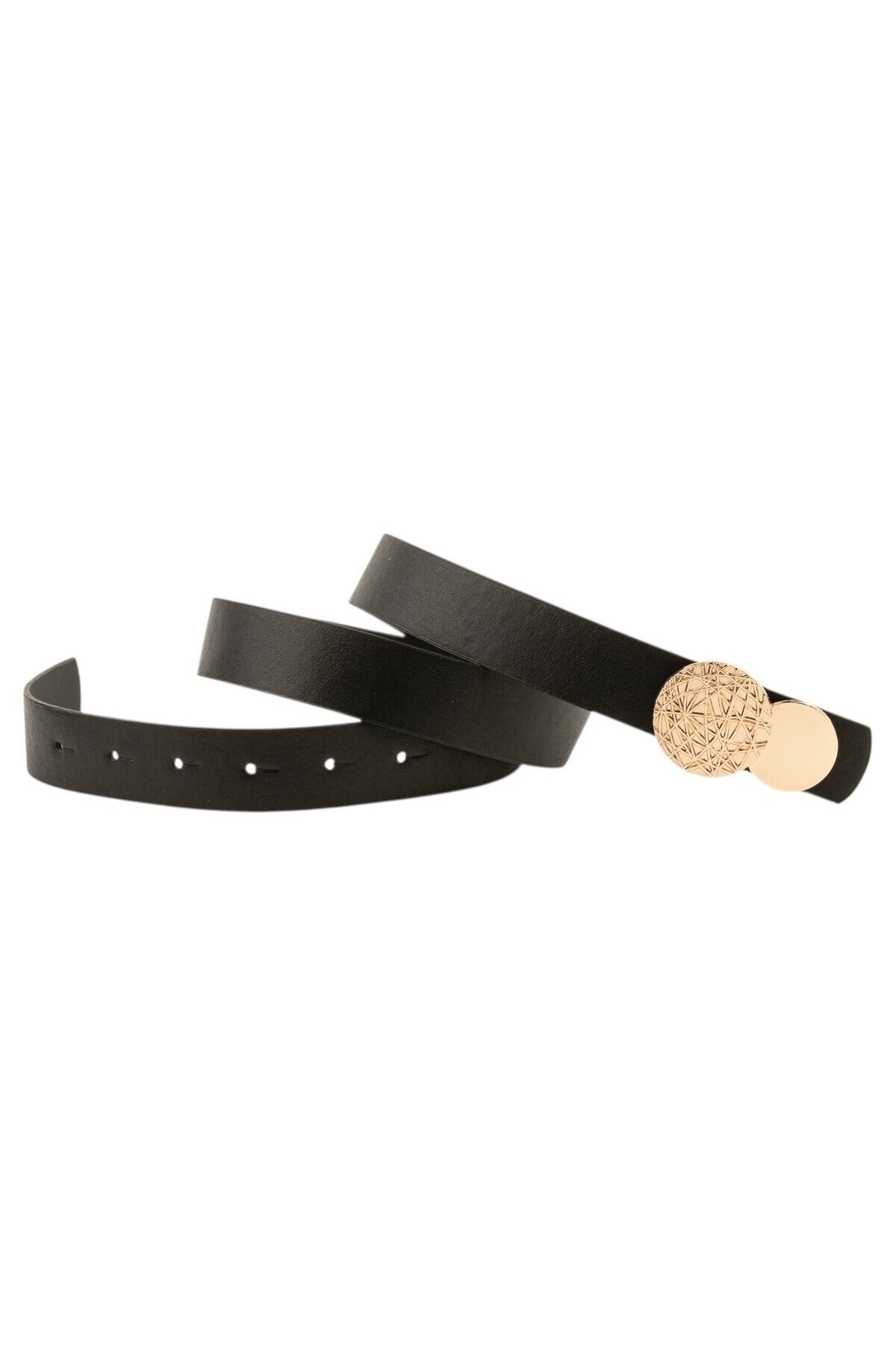 Desenli Yuvarlak Tokalı İkili Set Bordo_Siyah Kadın Kemeri