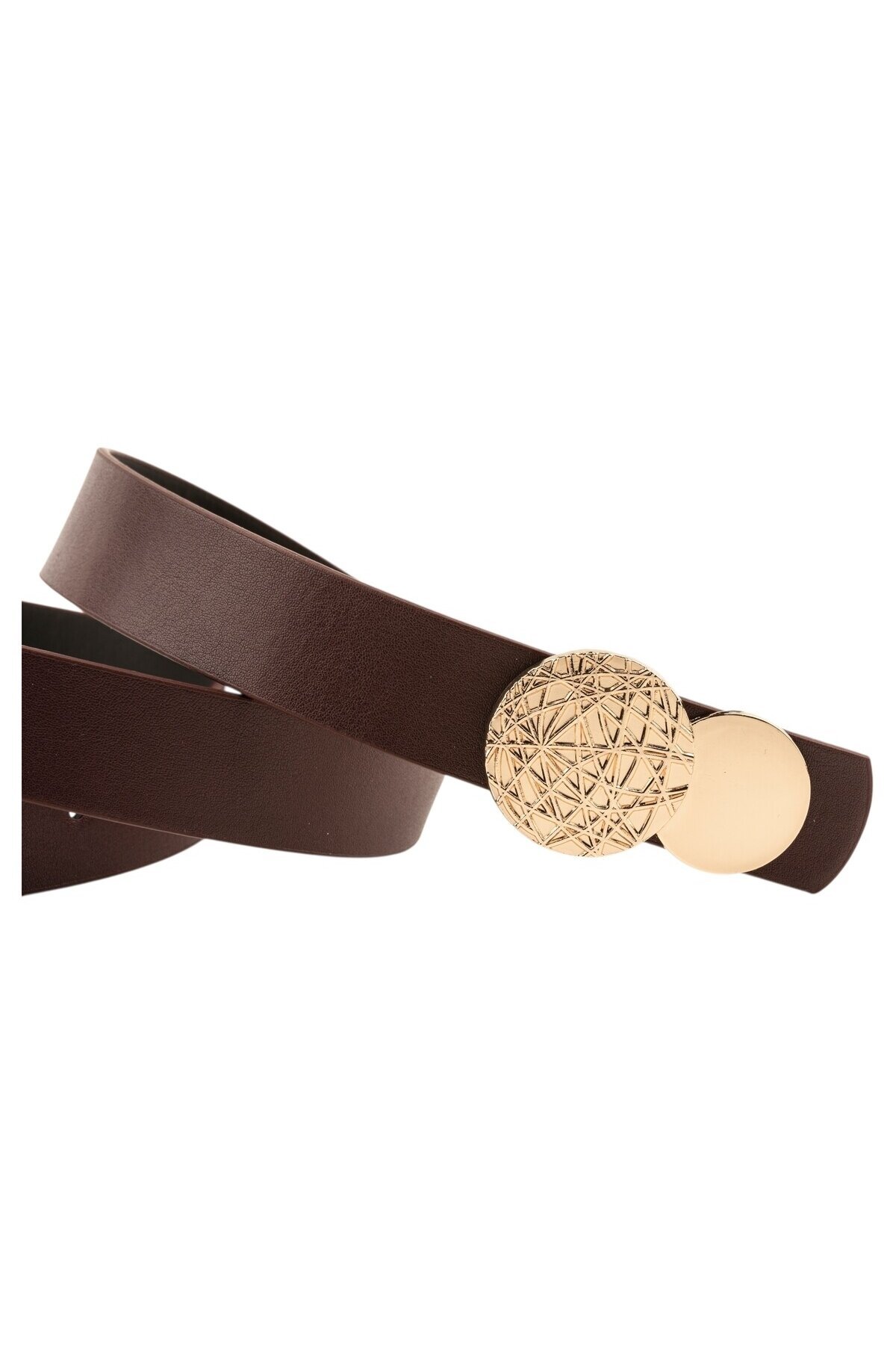 Desenli Yuvarlak Tokalı İkili Set Bordo_Siyah Kadın Kemeri