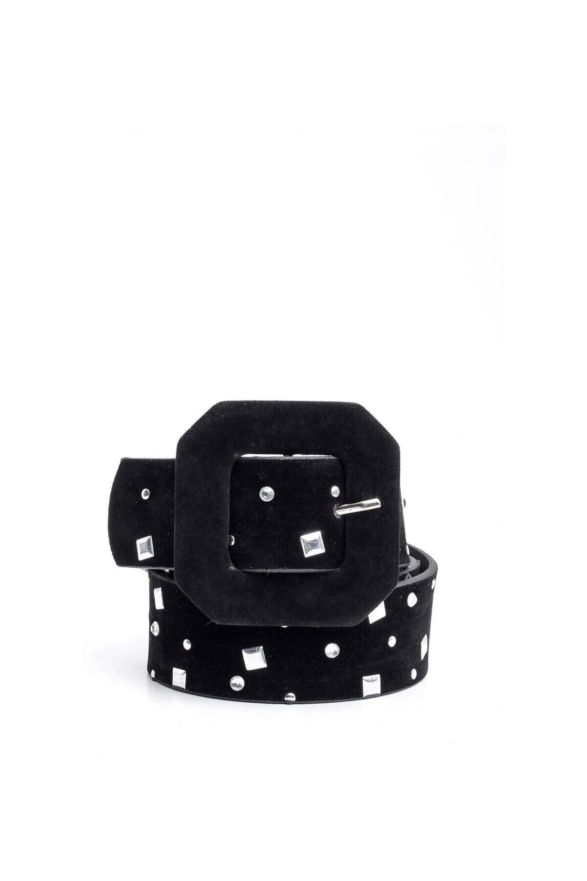 Droplu Taşlı Süet Kemer