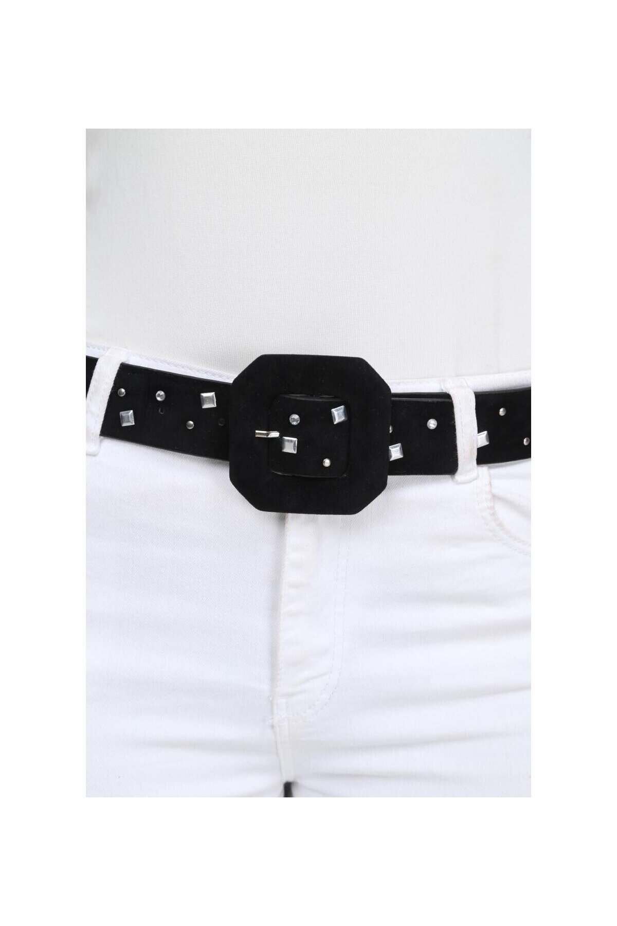 Droplu Taşlı Süet Kemer