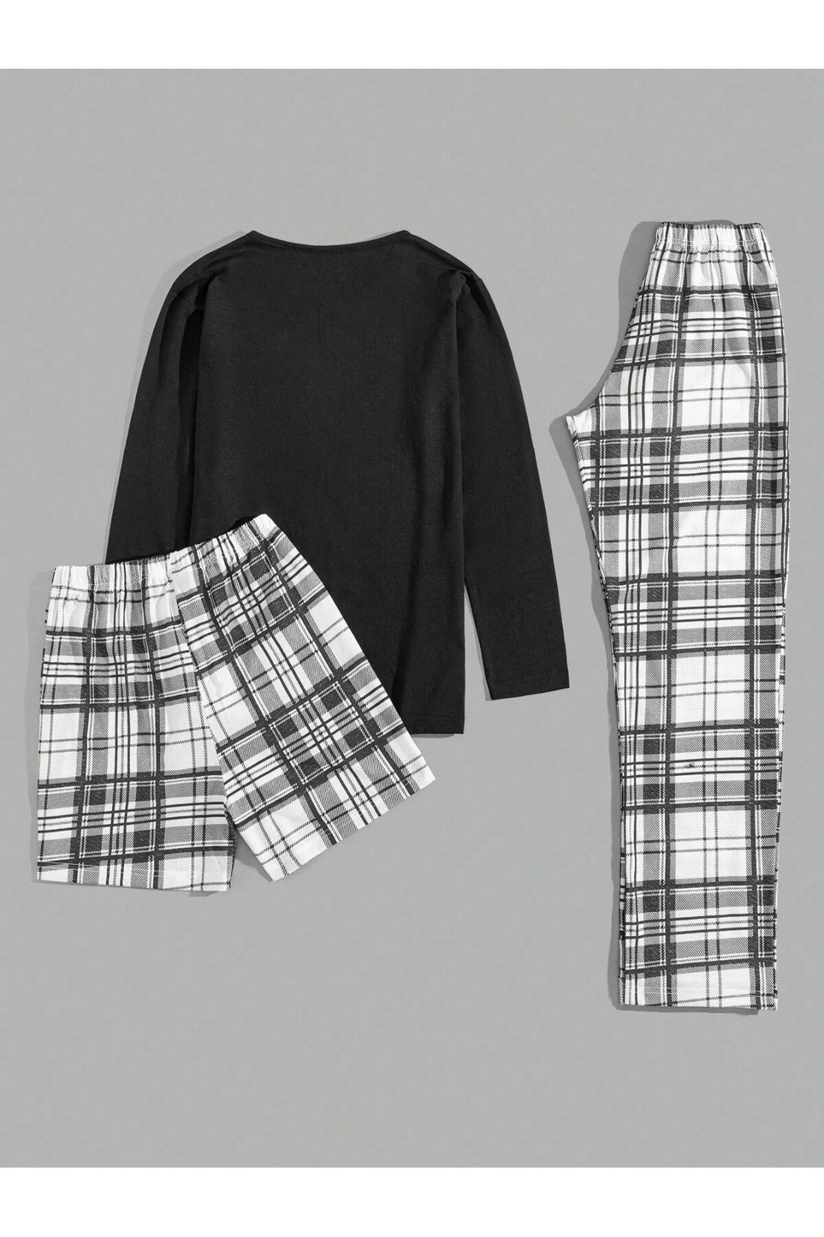 Ekose Desenli 3 Parça Erkek Pijama Seti Ayıcık Baskılı