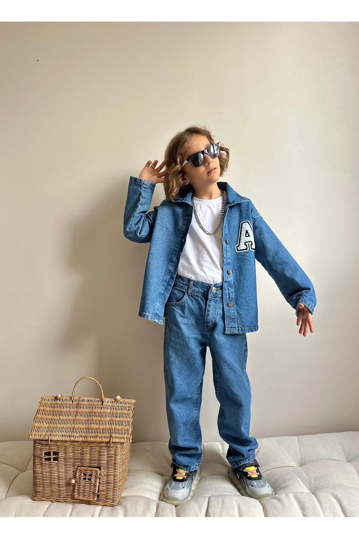 Erkek Çocuk 3’lü Kot Takım Alt Üst Body Mavi