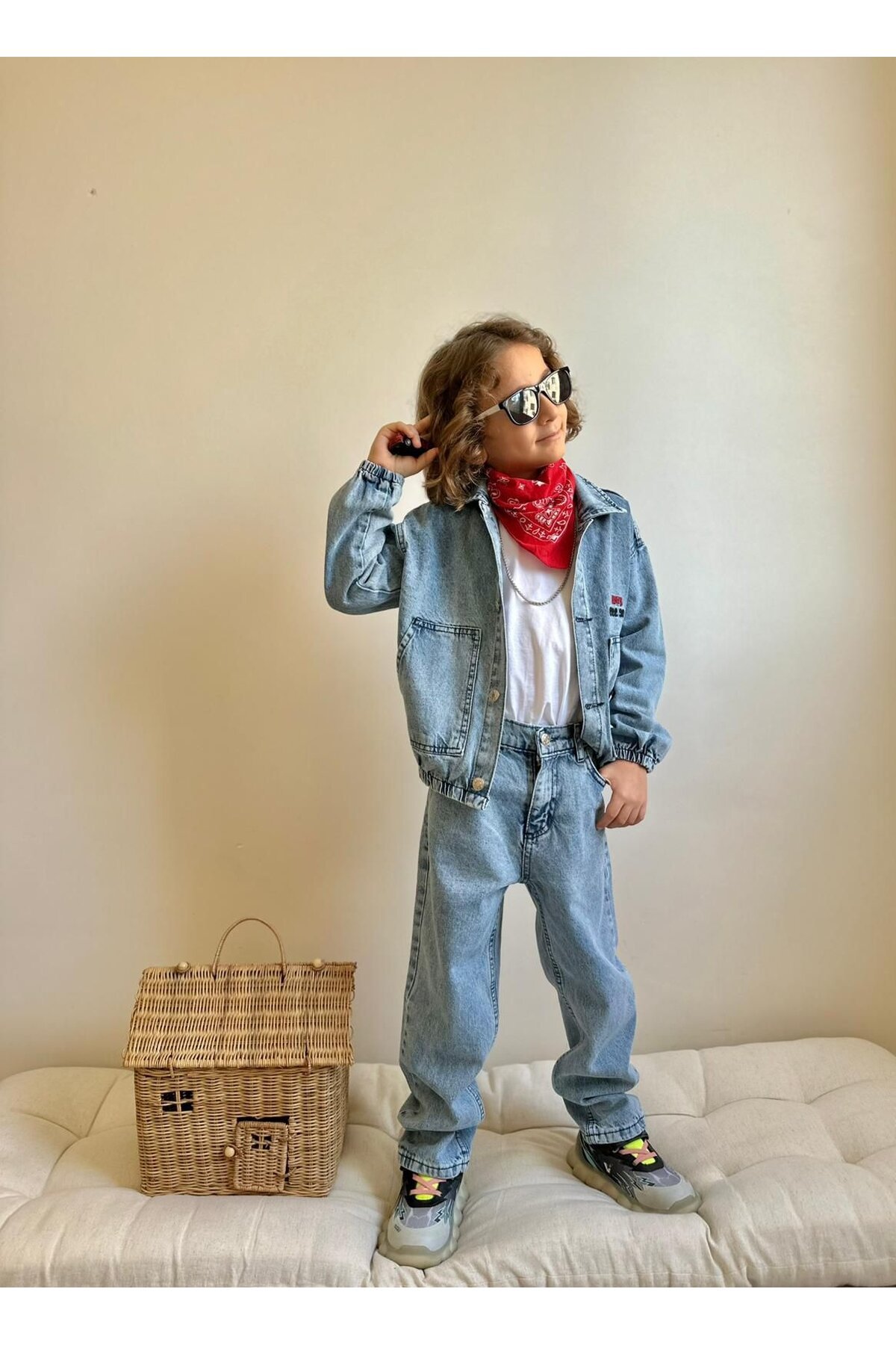 Erkek Çocuk Pantalon Ceket Kot Takım T-Shirt Dahil 3lü Set