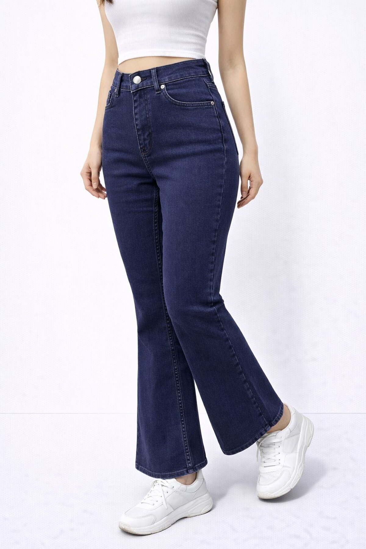 Esnek Lacivert İspanyol Paça Jean