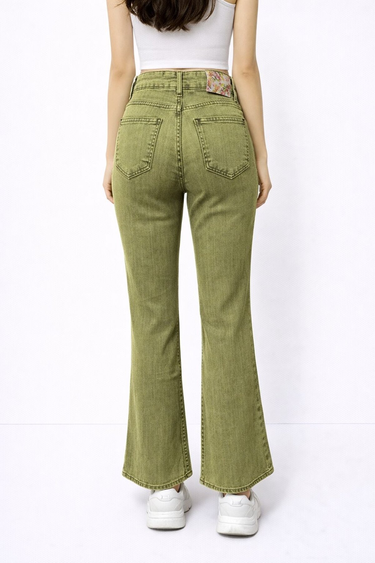 Esnek Yeşil İspanyol Paça Jean