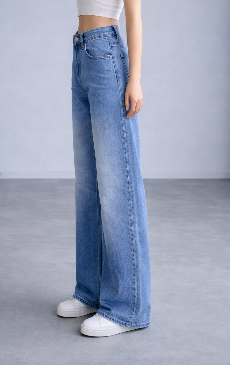 Geniş Paça Mavi Jean