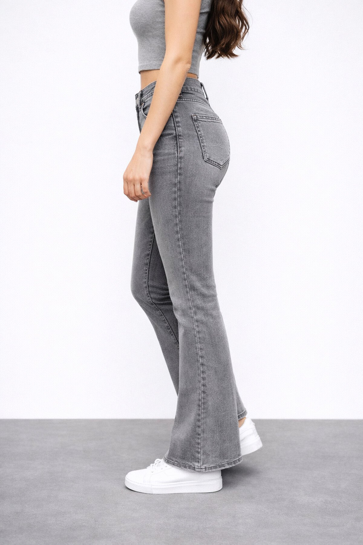 Gri İspanyol Paça Jean