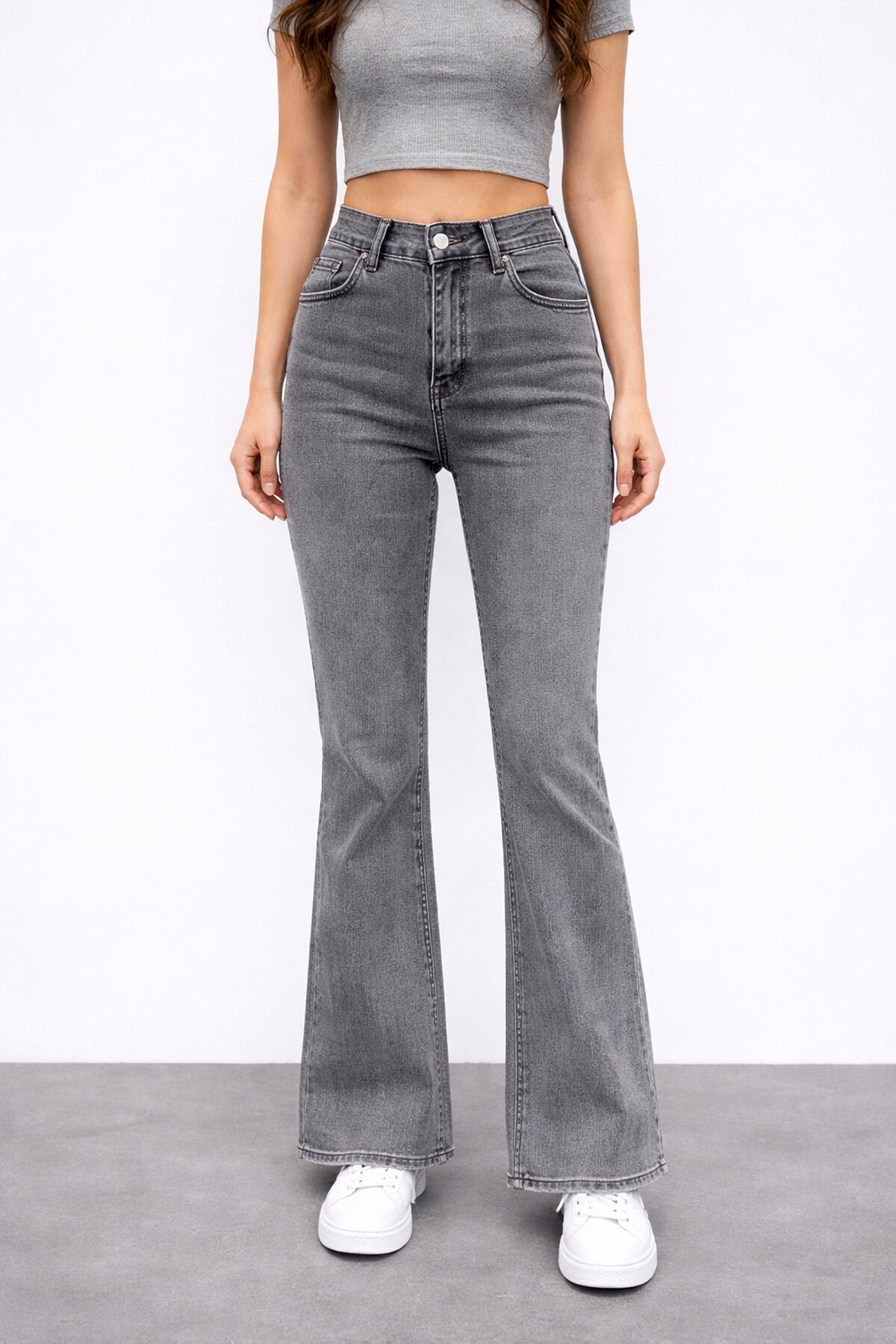 Gri İspanyol Paça Jean