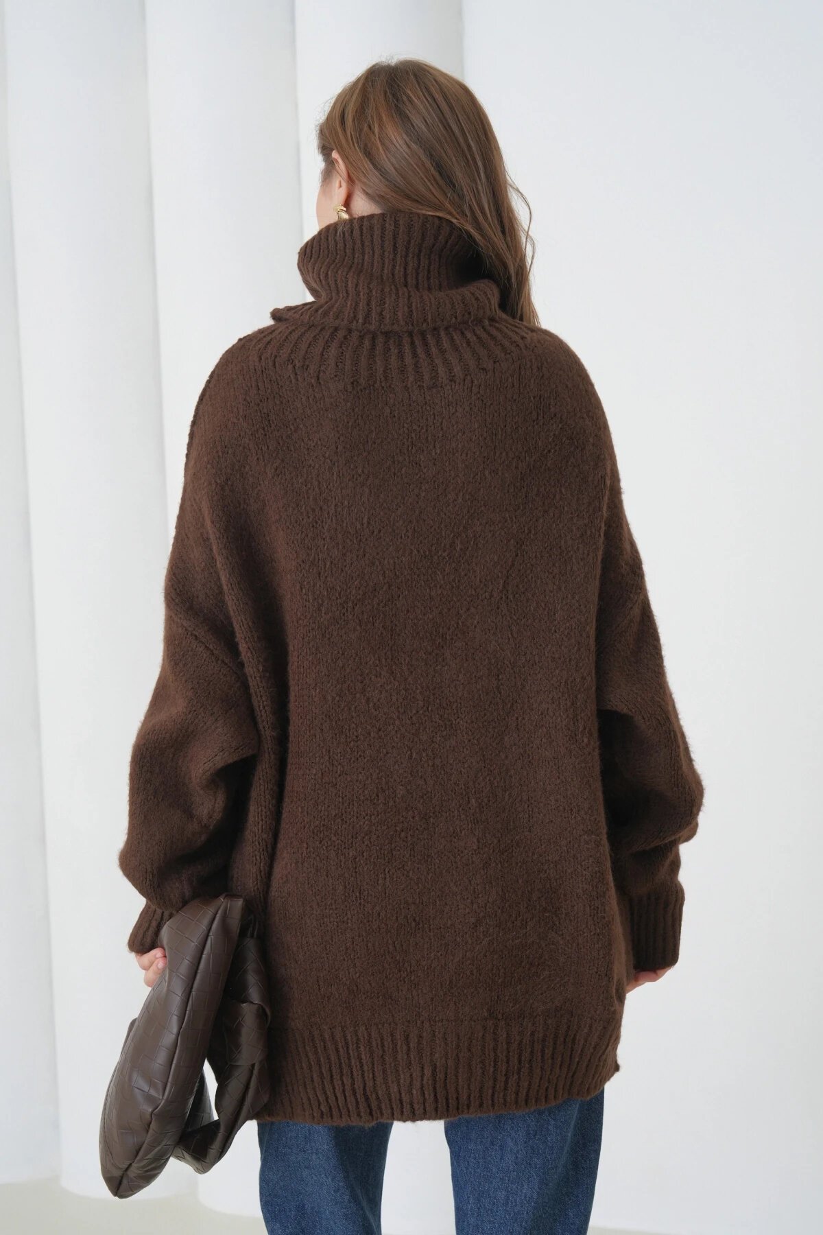 Kadın Balıkçı Yaka Kaşkorse Oversize Triko Tunik