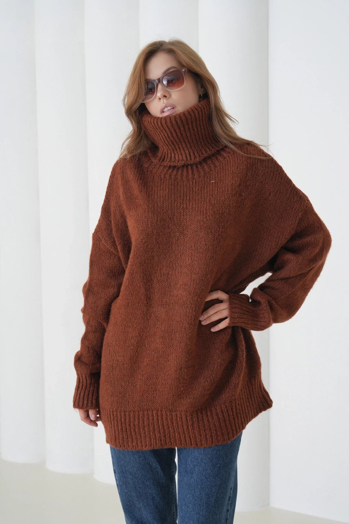 Kadın Balıkçı Yaka Kaşkorse Oversize Triko Tunik