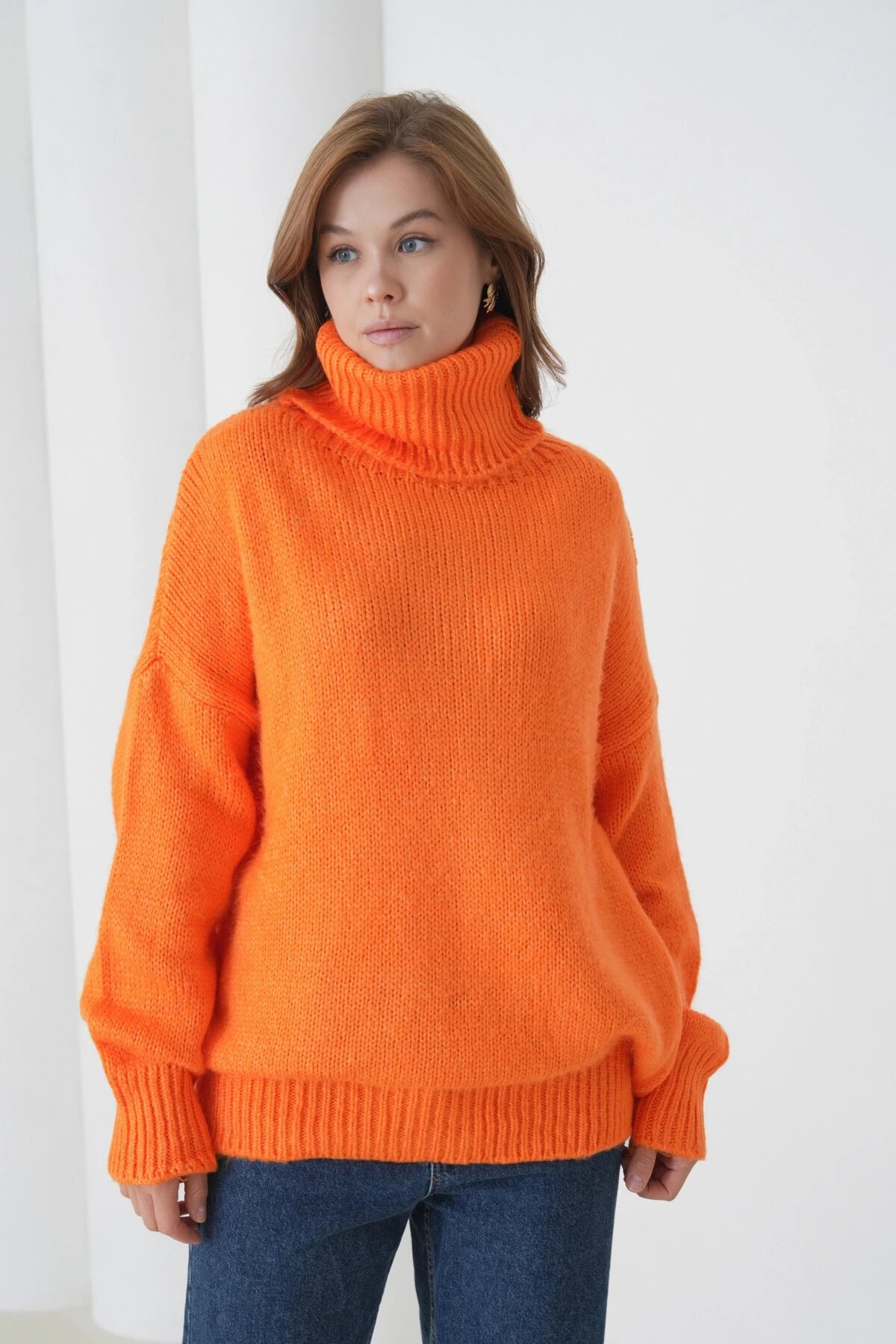 Kadın Balıkçı Yaka Kaşkorse Oversize Triko Tunik