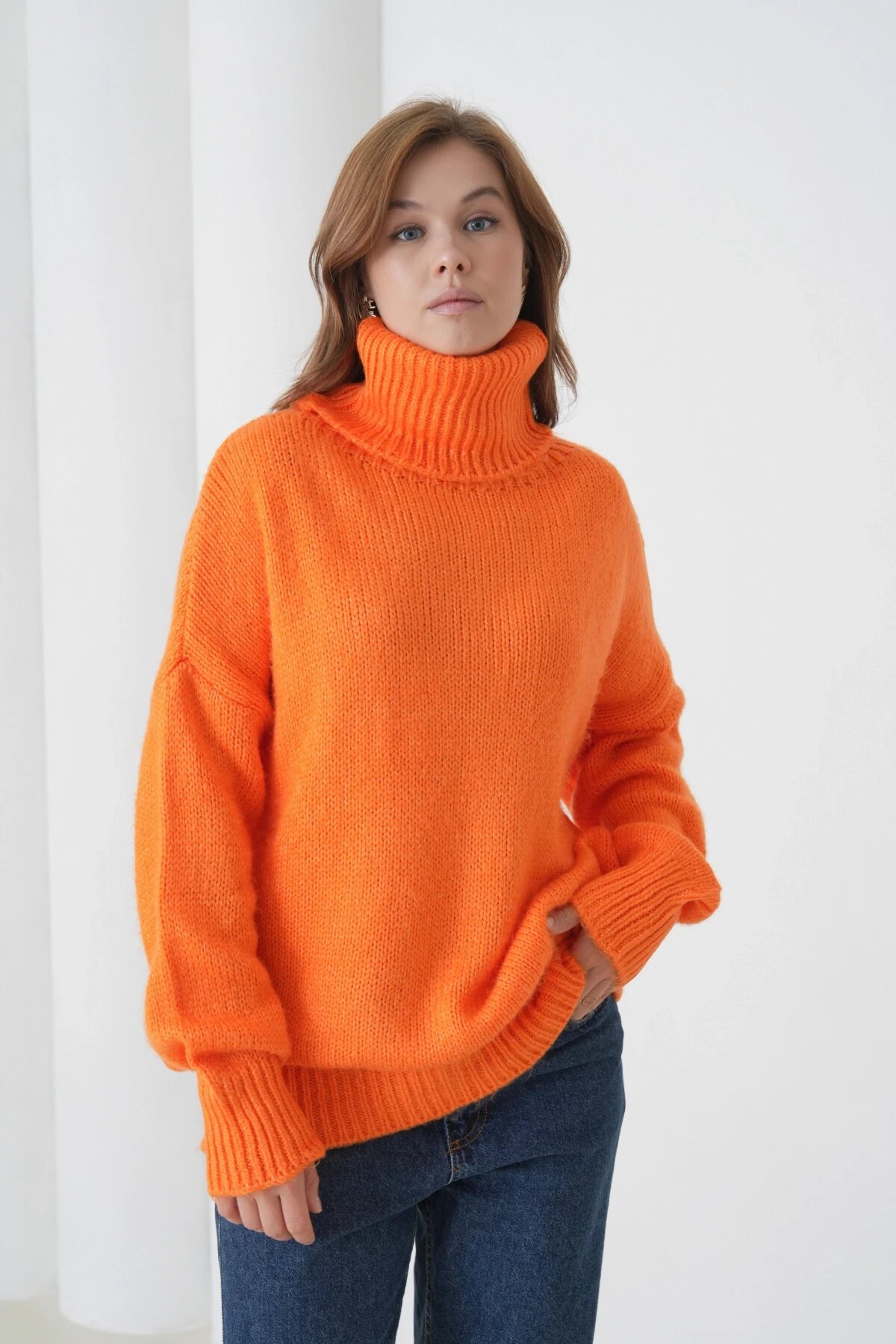 Kadın Balıkçı Yaka Kaşkorse Oversize Triko Tunik